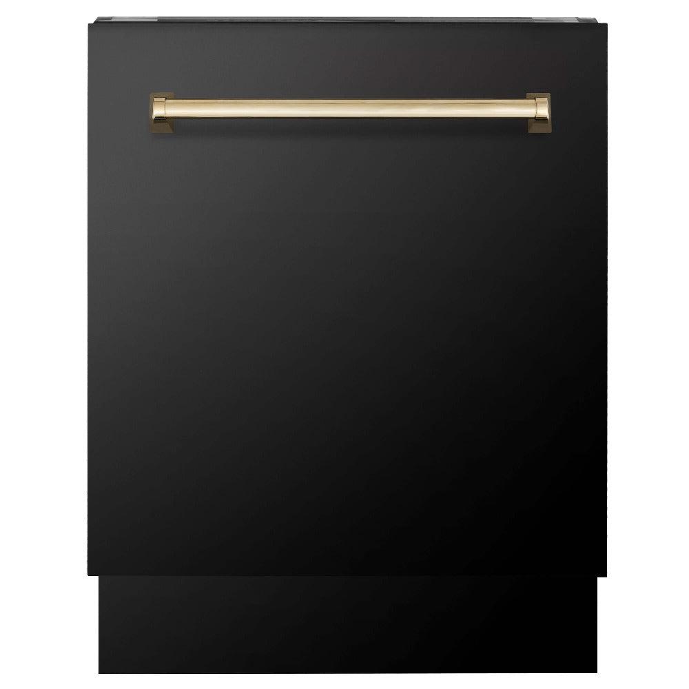 ZLINE Autograph Edition 30-inch Black Stainless Steel Kitchen Package - Dual Fuel Range, Range Hood, Dishwasher & Refrigerator with External Water Dispenser & Polished Gold Accents (4AKPR RABRHDWV30 G) | Premium Luxury Kitchen Appliances for Modern Homes & Gourmet Cooking