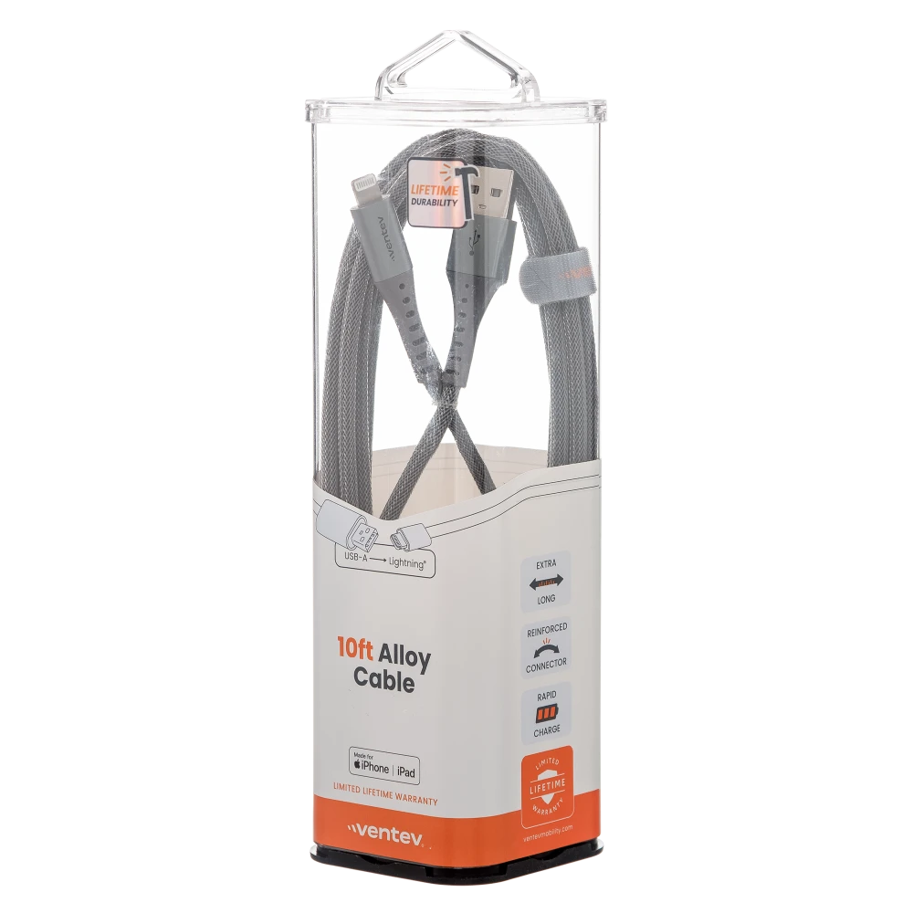 Ventev Alloy Steel USB A to Lightning Cable - Durable Charging Cord for iPhone, iPad - Perfect for Home, Office & Travel