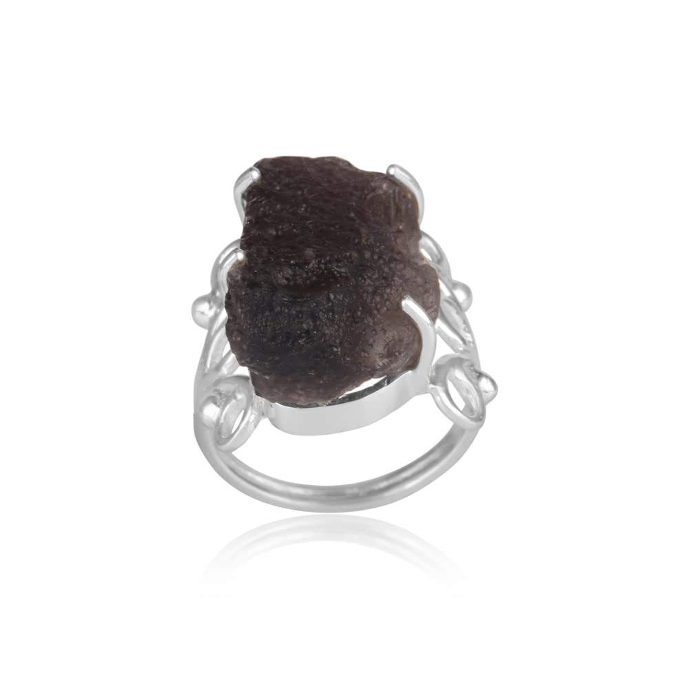 Genuine Raw Colombianite Ring 925 Sterling Silver - Natural Stone Spiritual Jewelry for Meditation & Energy Healing - Colombianite Tektite Similar to Moldavite (Size 9.5) - Perfect for Yoga, Reiki & Chakra Balancing