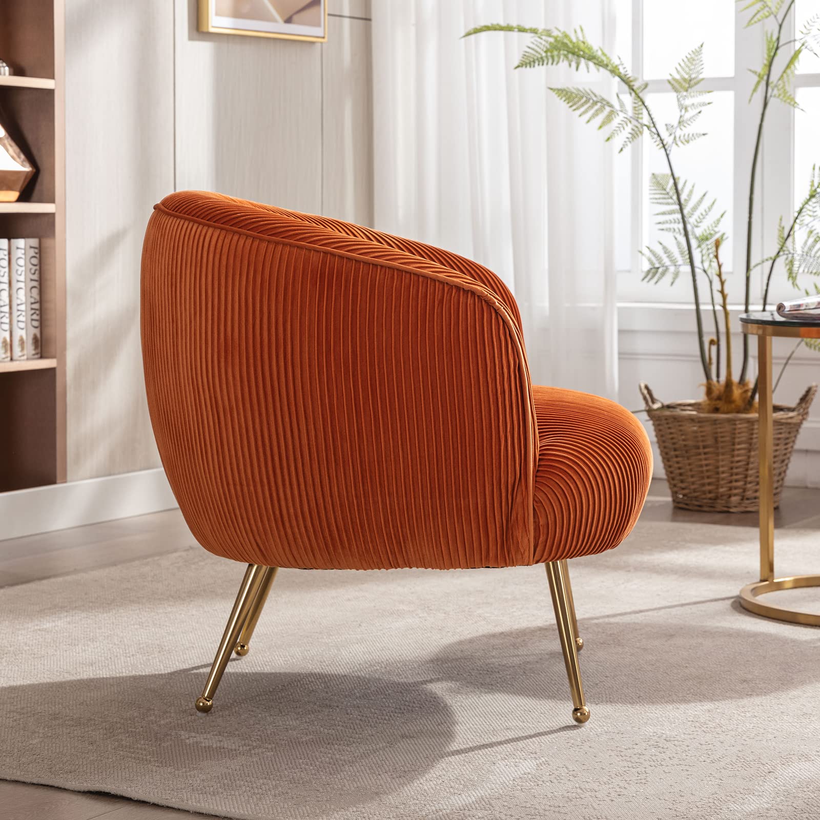 DUOMAY Modern Velvet Accent Armchair with Golden Legs - Barrel Upholstered Lounge Chair, Comfortable Single Sofa for Living Room, Bedroom & Office - Perfect for Relaxing, Reading & Decor (Orange)