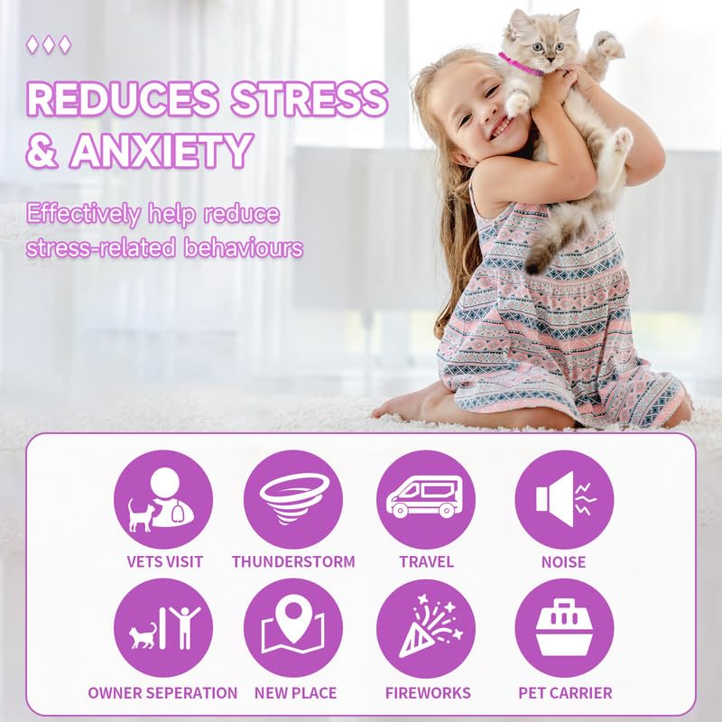 4 Pack Calming Collar for Cats - Adjustable Anxiety Relief Collar with Pheromones | Water-Resistant & Breakaway Design | Long-Lasting 60 Days | Pink | Perfect for Travel, Vet Visits & Multi-Cat Homes
