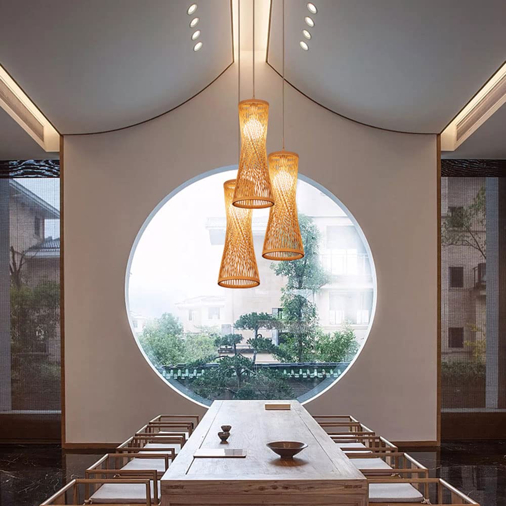 Hand-Woven Bamboo Pendant Light - Natural Rattan Wicker Lampshade, Eco-Friendly Woven Hanging Lamp for Kitchen, Dining Room, Bedroom, Farmhouse & Tea House - Perfect for Boho, Rustic & Coastal Decor Styles