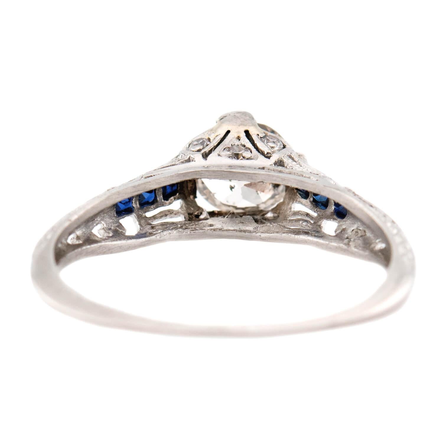 Art Deco Platinum Diamond Sapphire Engagement Ring – Vintage Style Wedding Band for Women, Perfect for Proposals, Anniversaries & Special Occasions