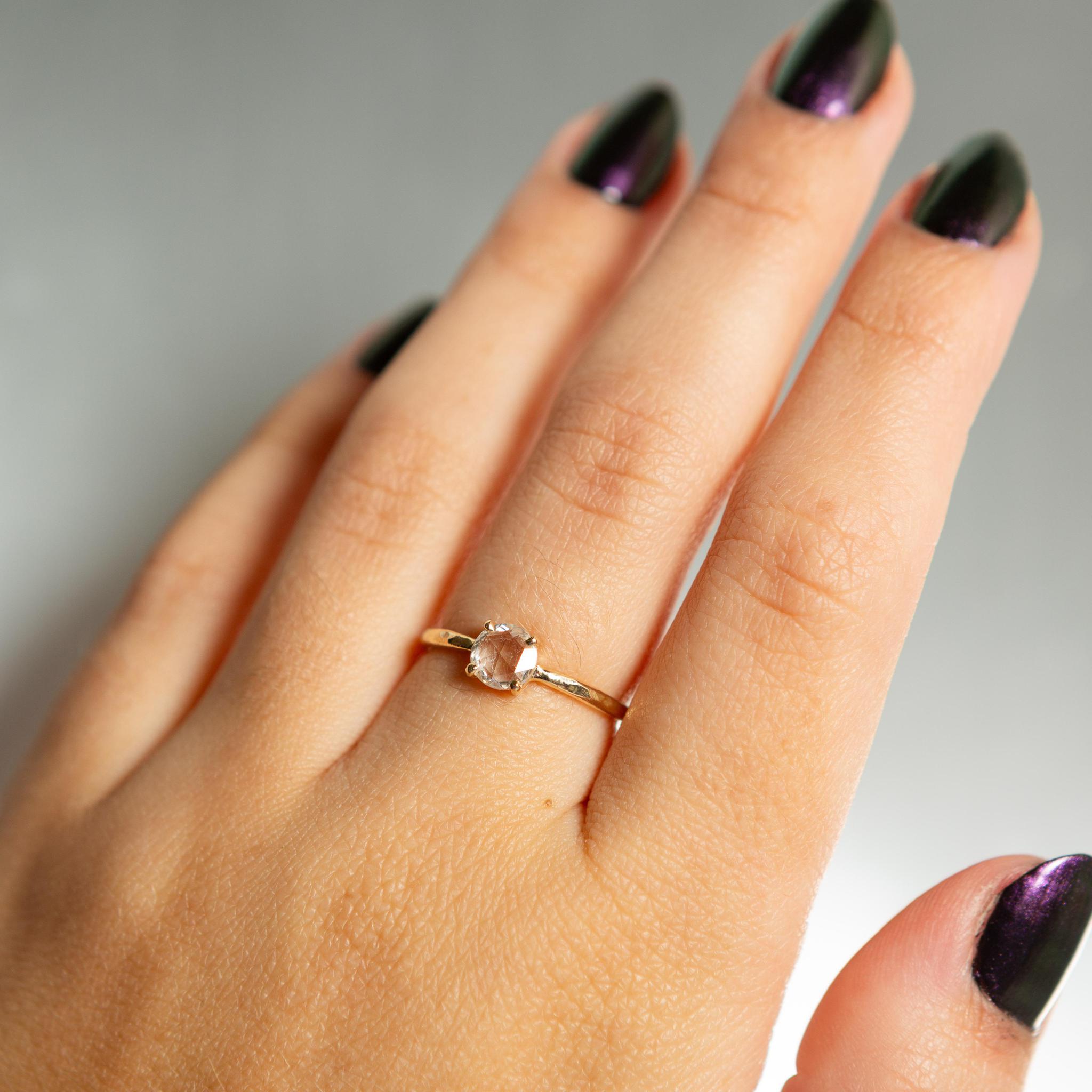 14K Yellow Gold Rose Cut White Diamond Ring for Women - Elegant Engagement, Wedding, Anniversary Gift for Her