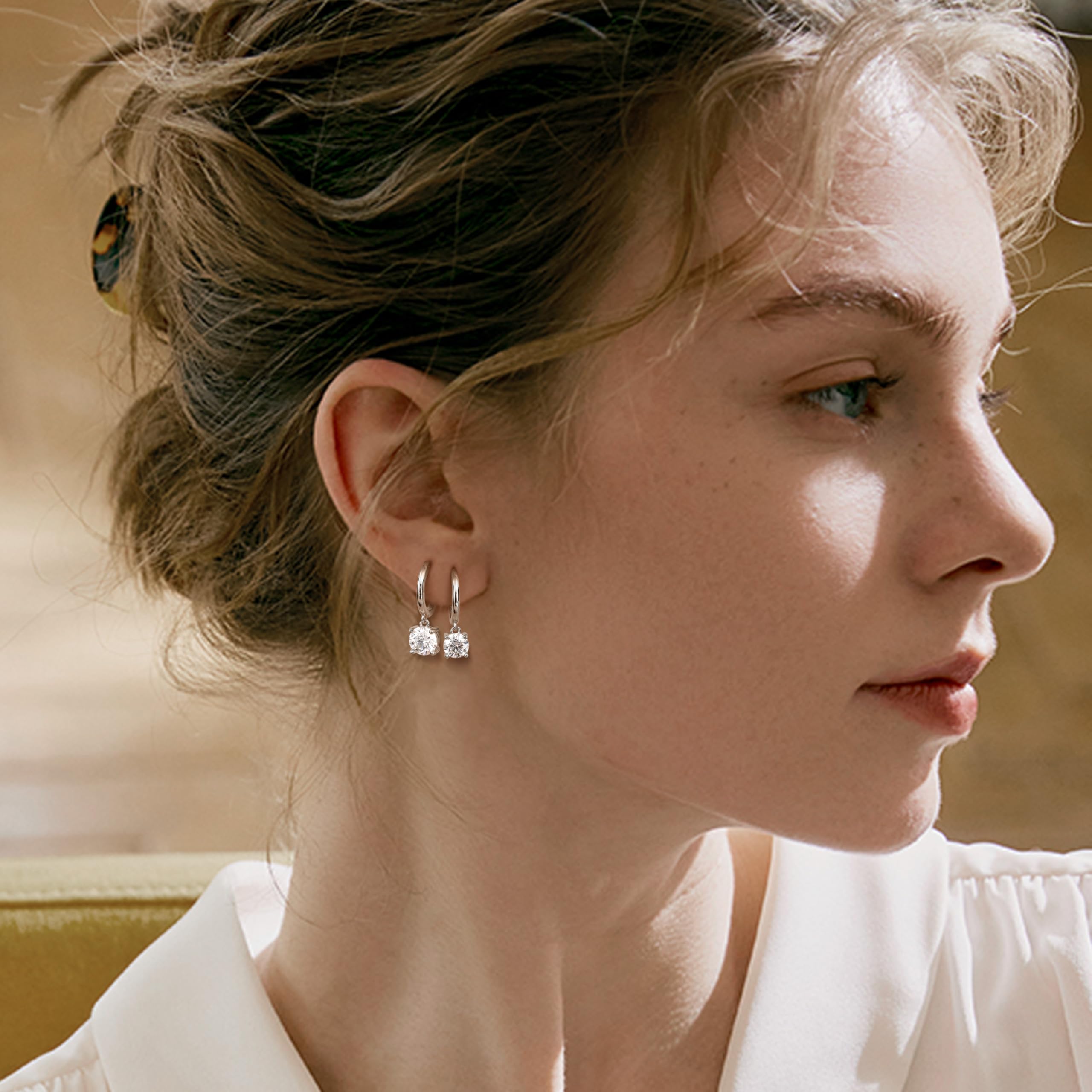 1.0ct-2.0ct D Color Moissanite Hoop Earrings in 18K White Gold & Sterling Silver | Lab-Created Diamond Alternative | Elegant Drop Dangle Earrings for Women | Perfect for Weddings, Parties & Special Occasions