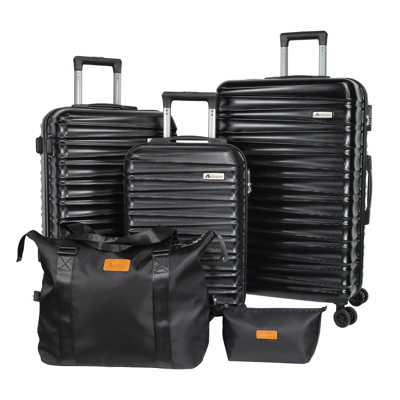 3-Piece Lightweight Hardshell Luggage Set (20/24/28 Inch) with 360° Spinner Wheels - Durable ABS+PC Suitcase for Travel - Perfect for Family Vacations, Business Trips & International Travel (Black, 5-Piece Set)