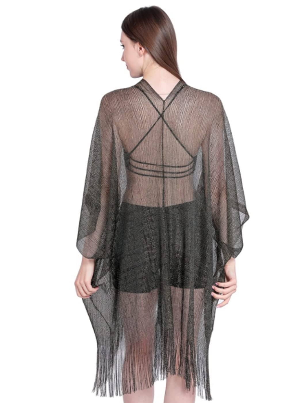 Elegant HEREAD Women's Shawls & Wraps - Sparkling Fringe Cape Cardigan Cover Up for Evening Dresses, Parties, Weddings & Bridal Events | Metallic Evening Wear Accessory for Special Occasions