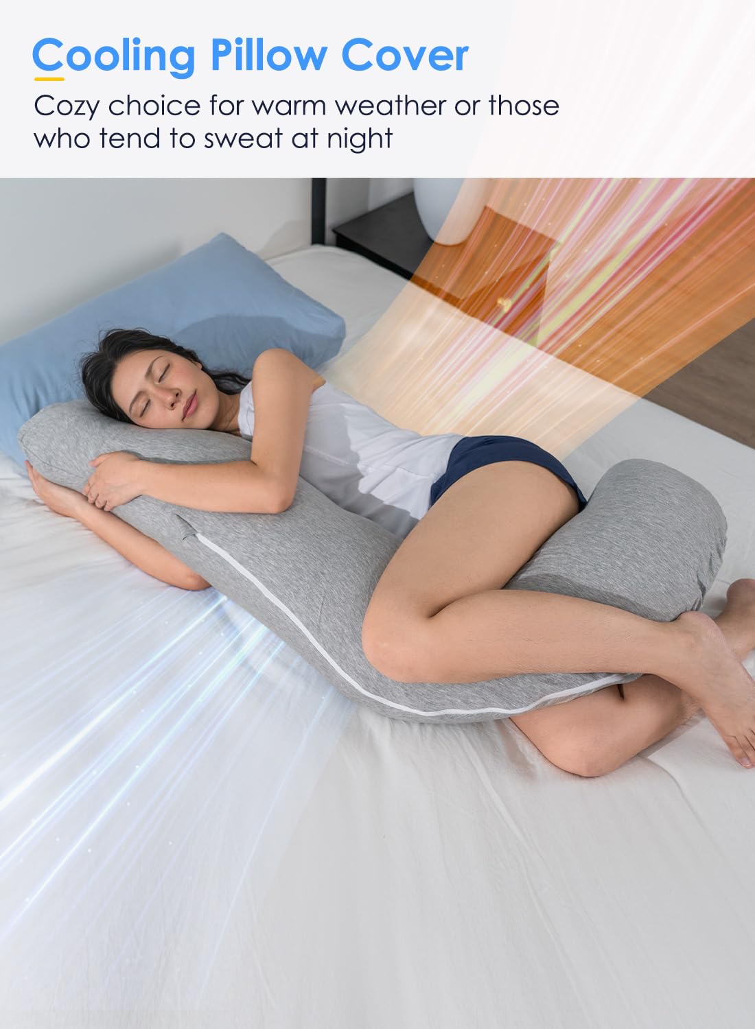 QUEEN ROSE Full Body Support Pillow for Side Sleepers - Cooling S-Shaped Hug Pillow with Removable Cover for Adults, Light Grey | Perfect for Pregnancy Support, Back Pain Relief & Comfortable Sleeping