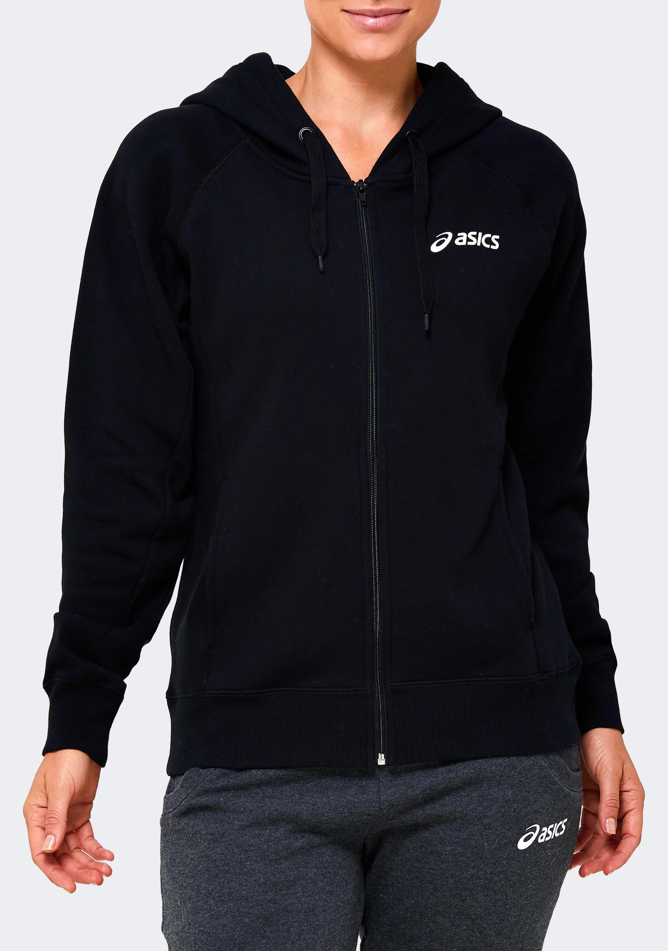 ASICS Women's Zip-Thru Hoodie - Lightweight Running Jacket with Full-Zip Front & Hood - Perfect for Jogging, Gym & Outdoor Activities (Black)