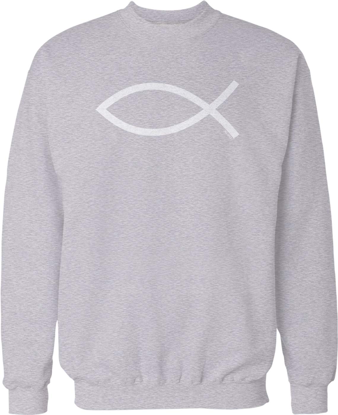 Ichthys Ichthus Jesus Fish Christian Crew Neck Sweatshirt - Religious Apparel for Bible Study & Church Gatherings