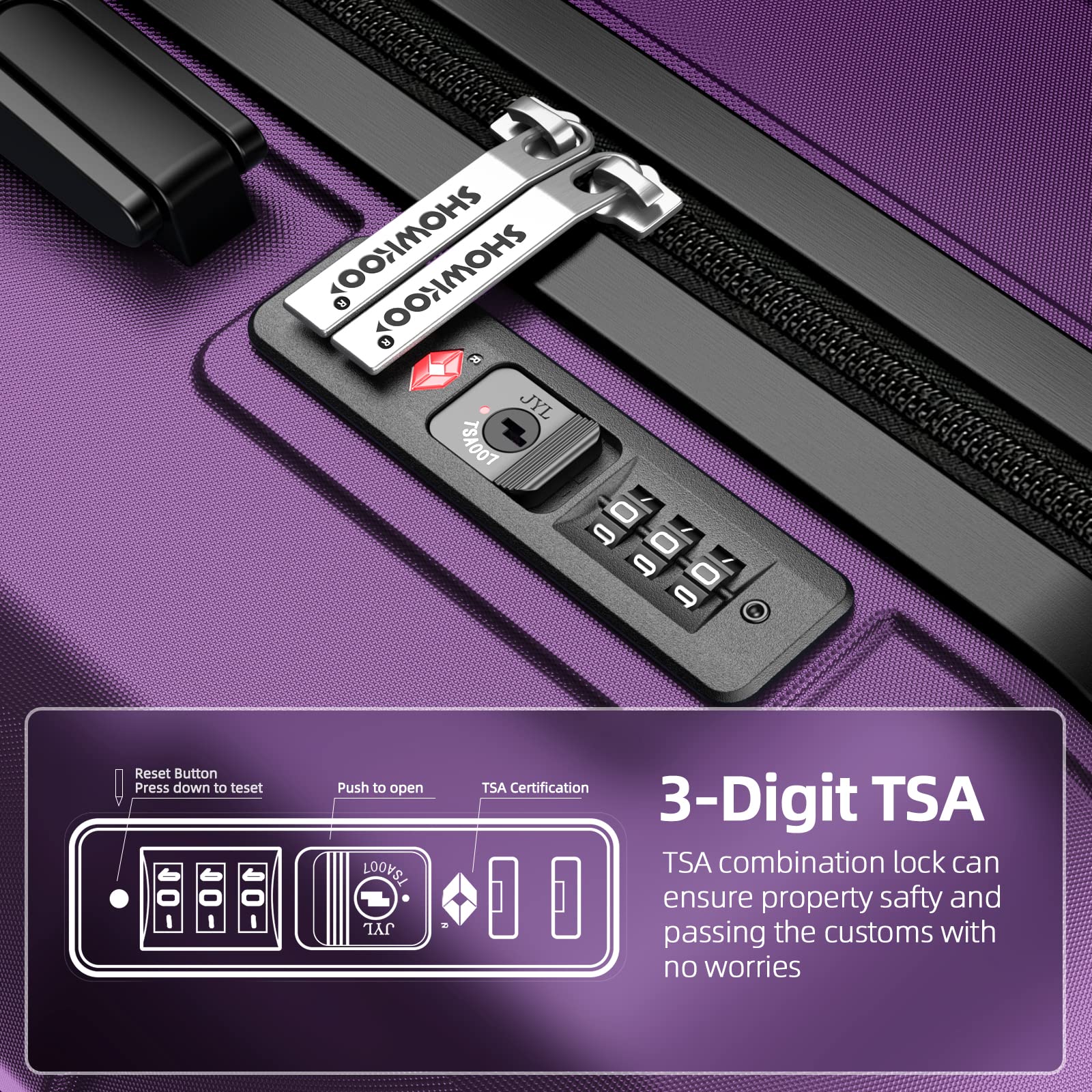 SHOWKOO 4-Piece Expandable Luggage Set with TSA Lock, Durable PC+ABS Suitcases, Double Spinner Wheels - Purple | Perfect for Travel, Business Trips & Family Vacations