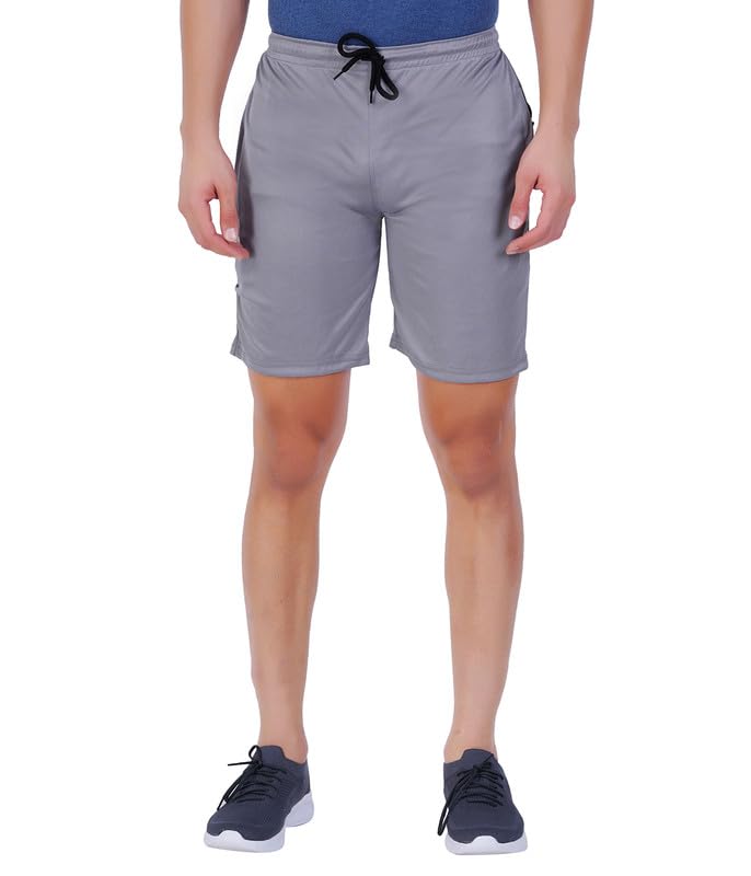 Men's Grey Zip Shorts with Pockets - Lightweight Polyester Athletic Shorts for Running, Gym & Casual Wear