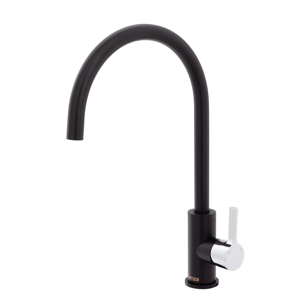 Fienza Sansa Single Handle Kitchen Sink Faucet - Matte Black Finish for Modern Farmhouse & Industrial Style Homes