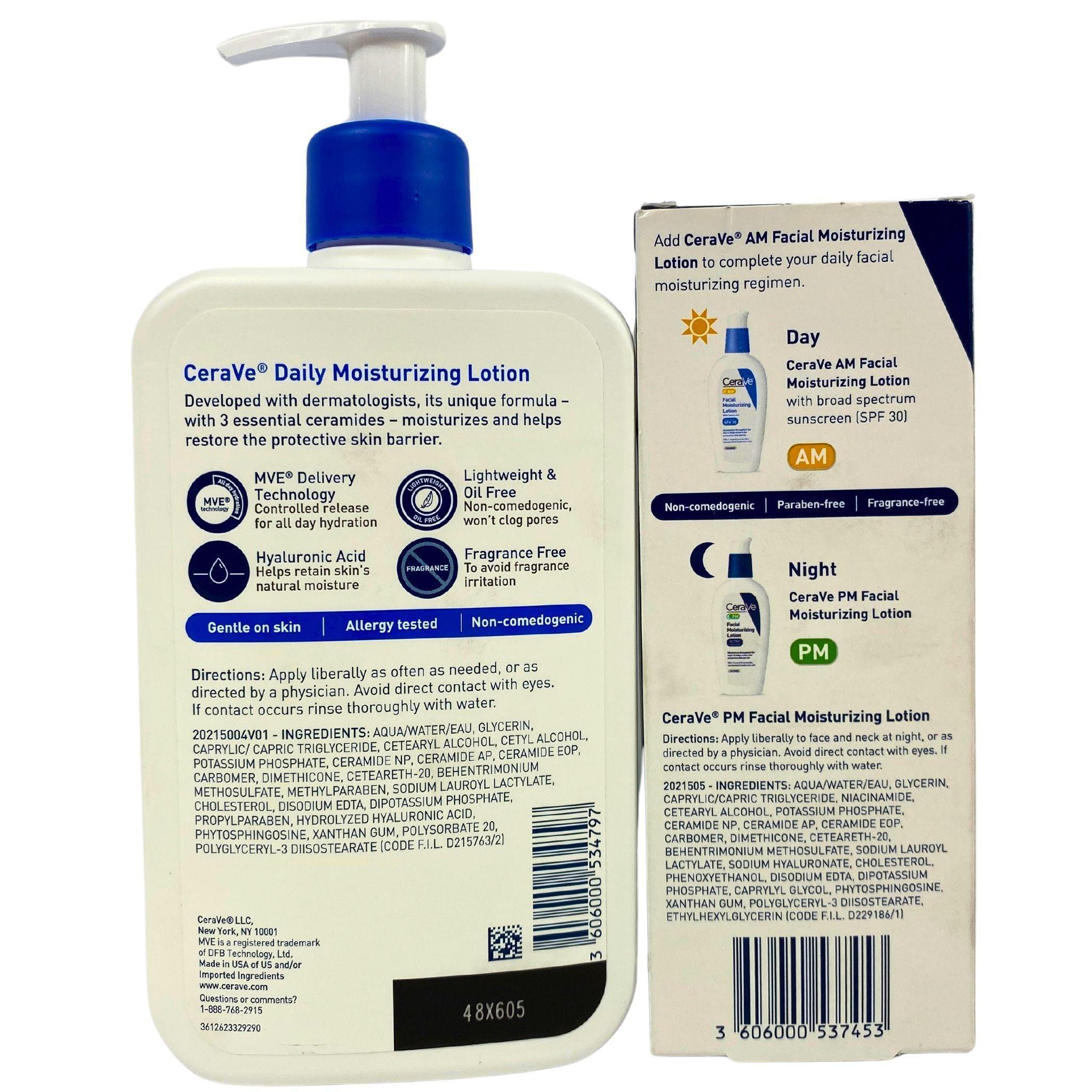 CeraVe Moisturizing Lotion Set - Daily Moisturizer & PM Facial Cream for Dry Skin (55 Pack) | Hydrating Skincare Routine for Day & Night Use