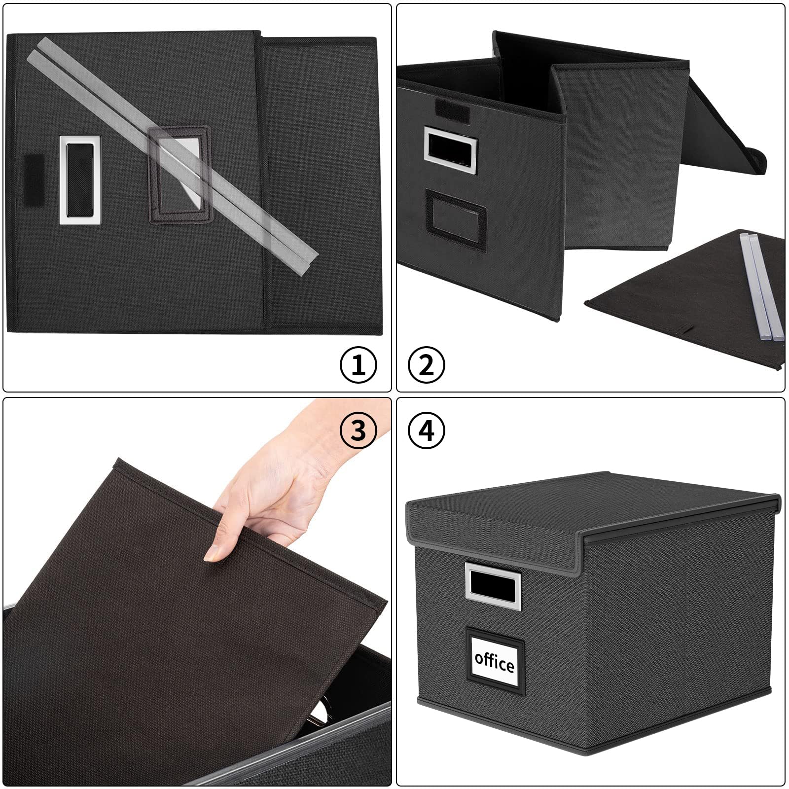 Huolewa Upgraded Portable File Organizer Box - Large Collapsible Linen Hanging Office Document Storage Box with Lid (Black, 14.9 x 12.59 x 10.8 inch) | Perfect for Home Office Organization, File Storage & Decorative Home Storage Solutions
