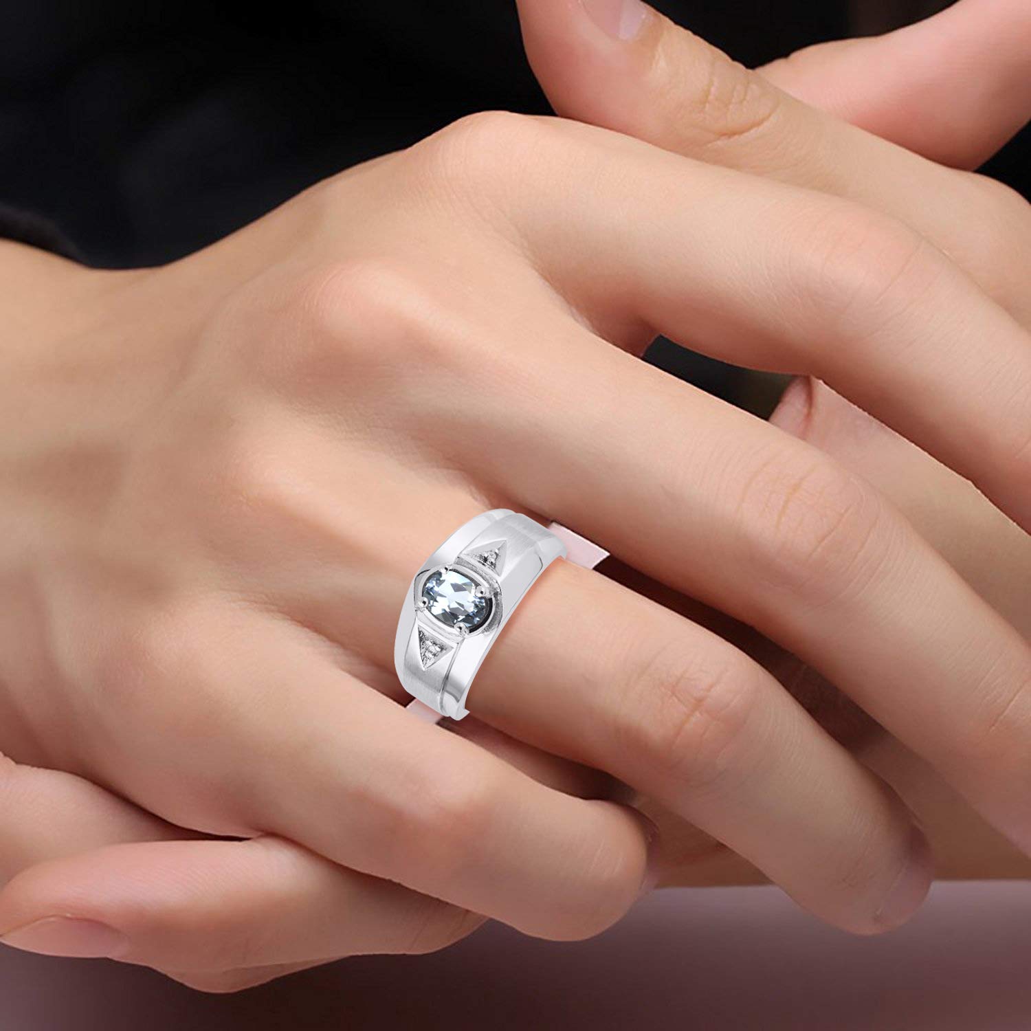 Rylos Men's Sterling Silver 7X5MM Oval Gemstone & Diamond Ring - Classic Birthstone Jewelry for Men, Sizes 8-13 | Perfect for Weddings, Anniversaries & Special Occasions