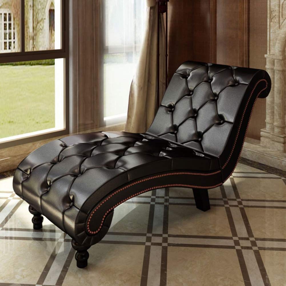 Brown Leather Chaise Lounge - Chesterfield Style Sofa & Lounge Chair for Living Room, Bedroom, Hallway | Premium Indoor Furniture for Relaxation & Home Decor