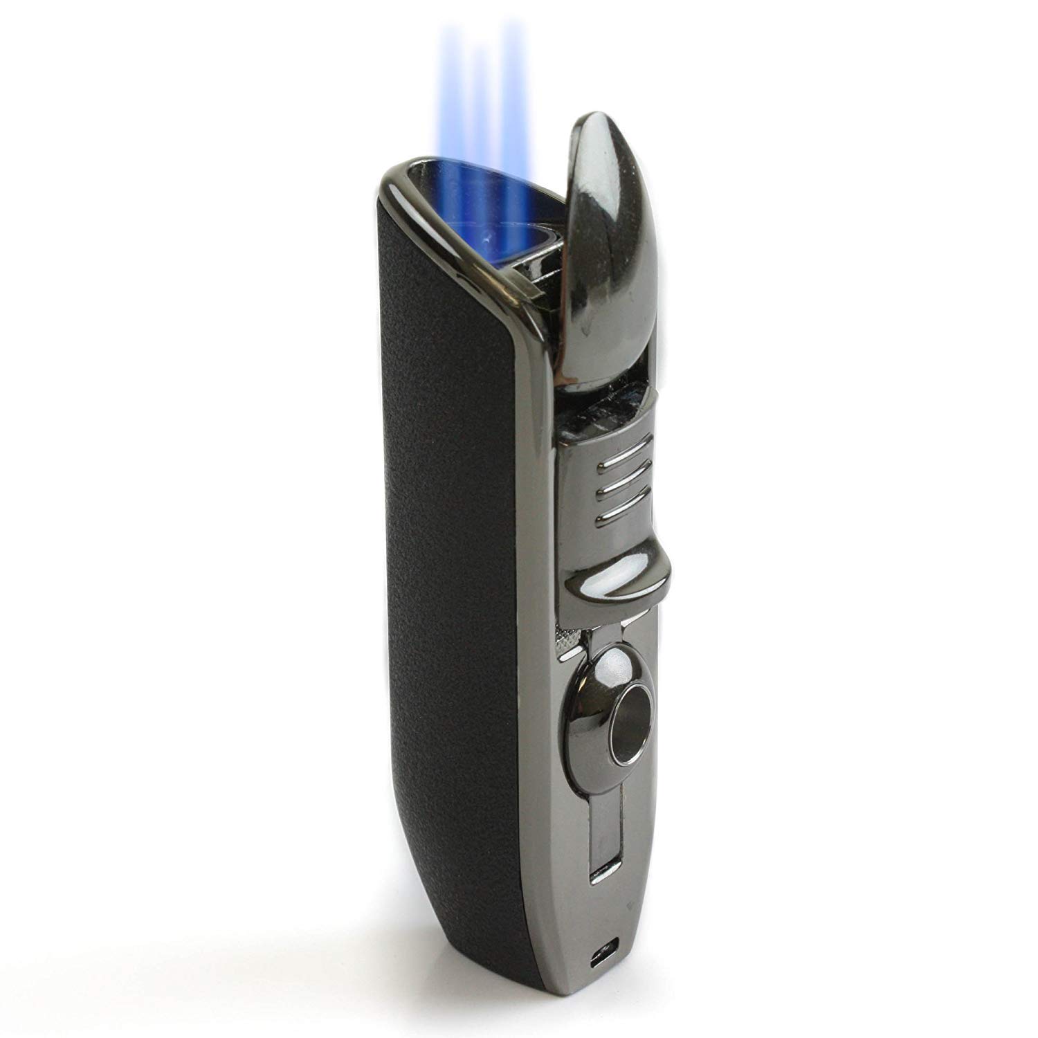 Triple Jet Flame Butane Torch Lighter with Cigar Punch - Windproof Refillable Lighter for Cigars, Cigarettes & Outdoor Use - Perfect for Camping, BBQ and Smoking Accessories