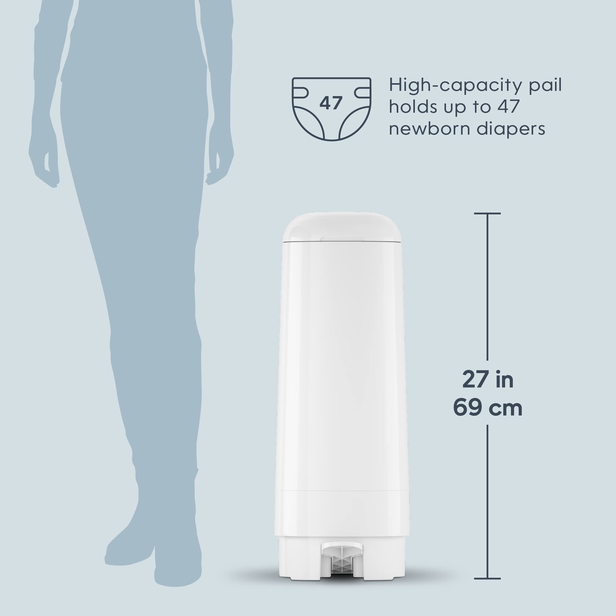 Diaper Genie Signature Diaper Pail with 1 Easy Roll Refill (18 Bags) | Holds 846 Newborn Diapers | Odor Control for Nursery, Baby Room & Daycare | Convenient Diaper Disposal Solution for Parents