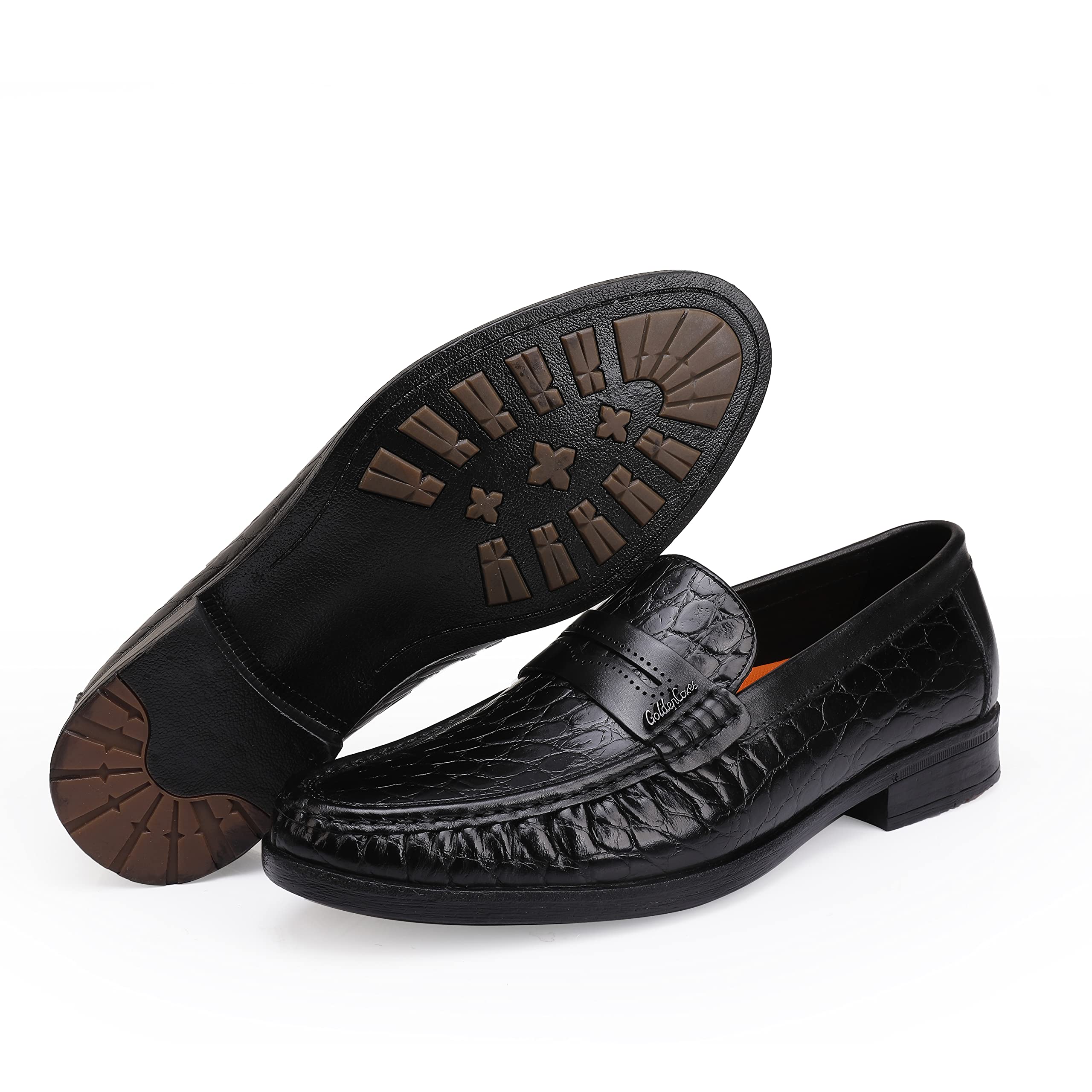 Premium Men's Leather Penny Loafers - Formal Dress Shoes with Crocodile Print - Soft Slip-On Loafers for Business & Casual Wear - Perfect for Office, Weddings & Special Occasions