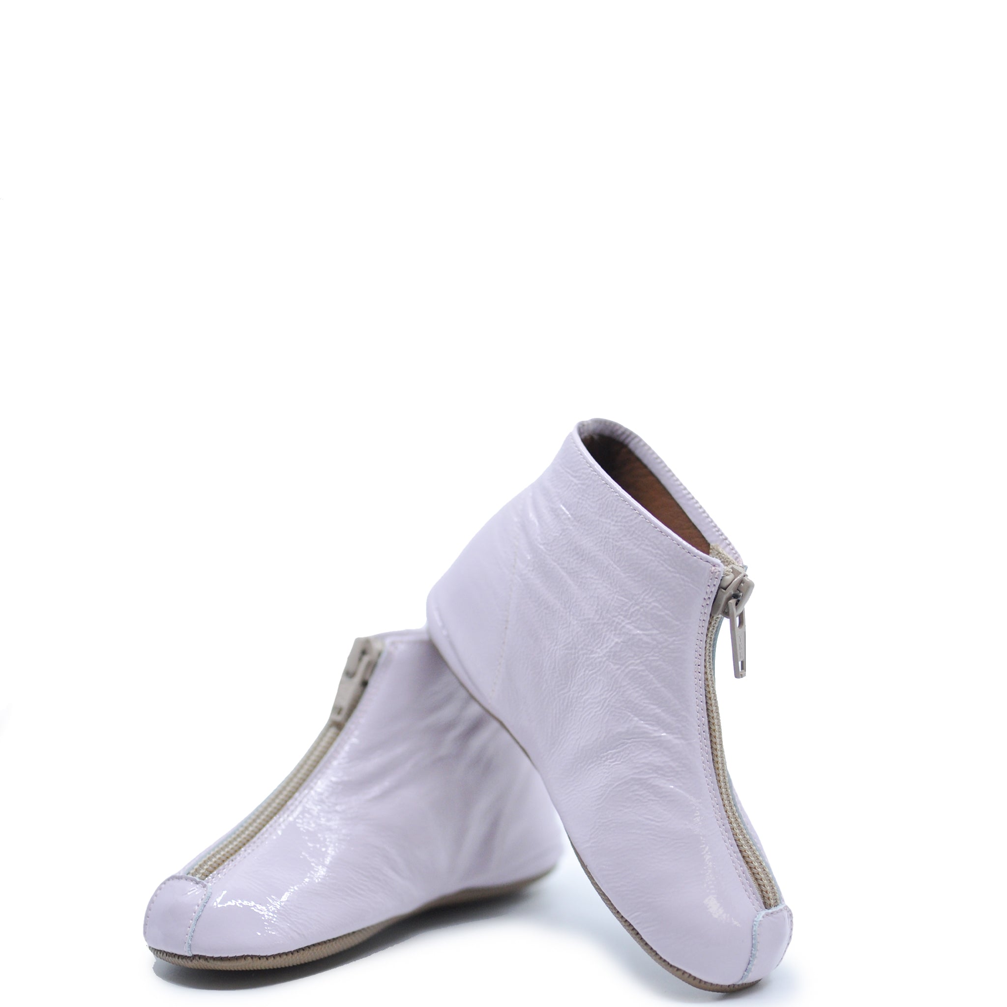 Pepe Women's Lilac Patent Leather Ankle Boots with Zipper - Stylish & Comfortable for Work, Parties & Casual Outfits