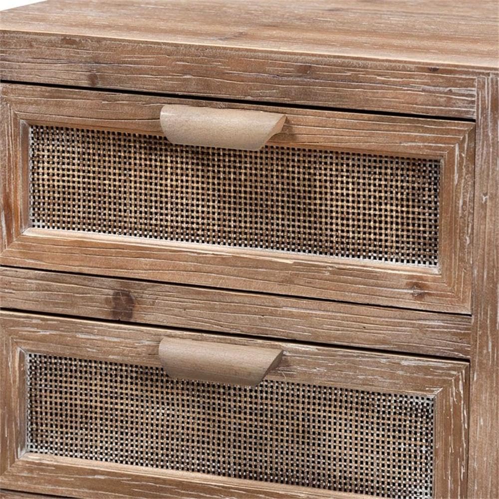 BOWERY HILL Brown Wood Rattan Nightstand with 2 Drawers - Bedside Table for Bedroom, Living Room, or Guest Room Storage