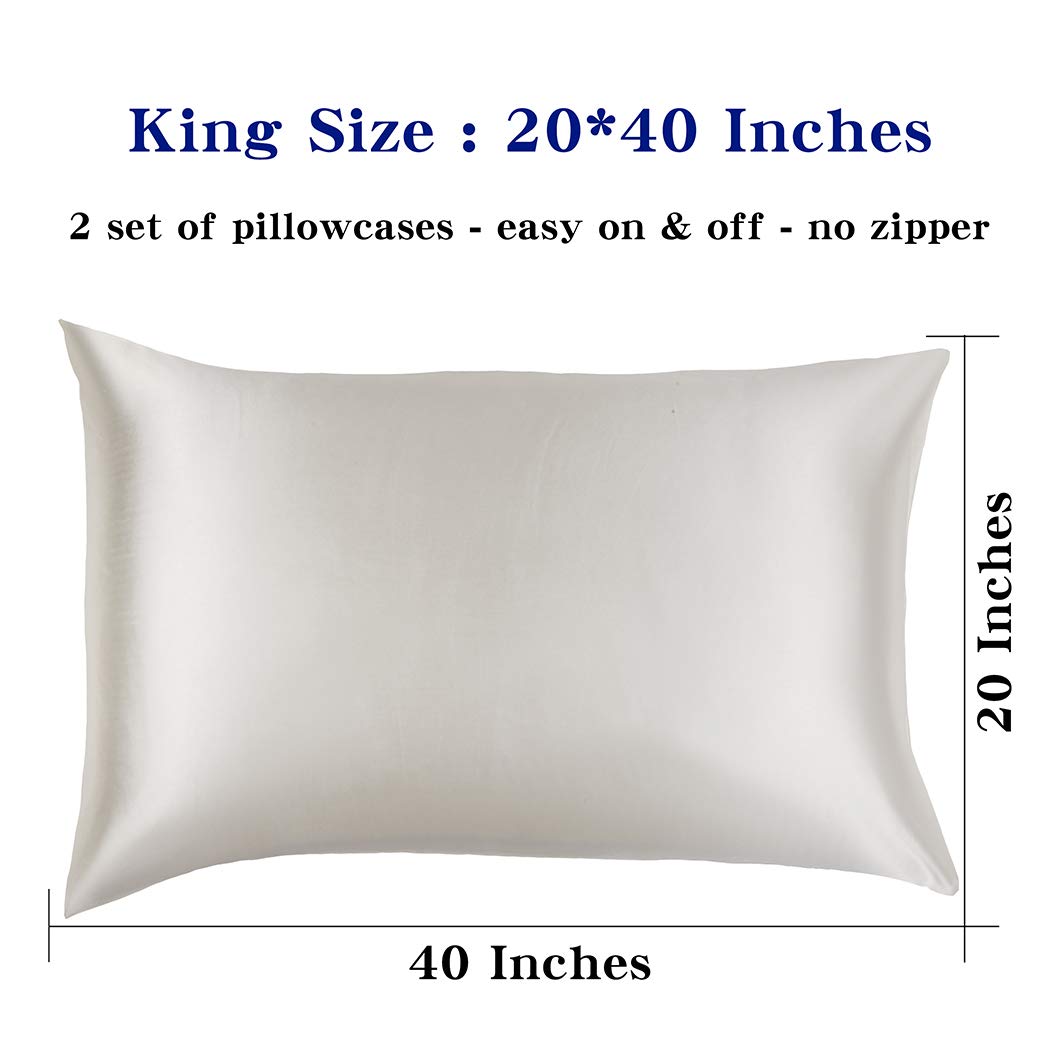 Luxury Satin Silk King Size Pillowcase - Cooling, Breathable & Super Soft for Hair & Skin Care - Ivory White - Perfect for Bedroom, Travel & Spa Relaxation