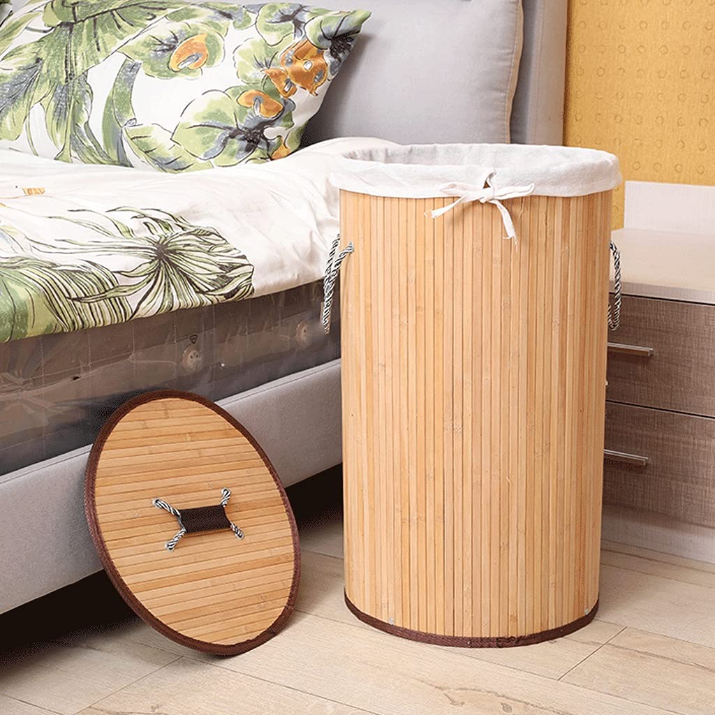 Handmade Bamboo Laundry Basket with Lid - Large Woven Storage Basket for Clothes, Portable Clothing Organizer | Perfect for Bedroom, Bathroom, Laundry Room & Dorm Organization
