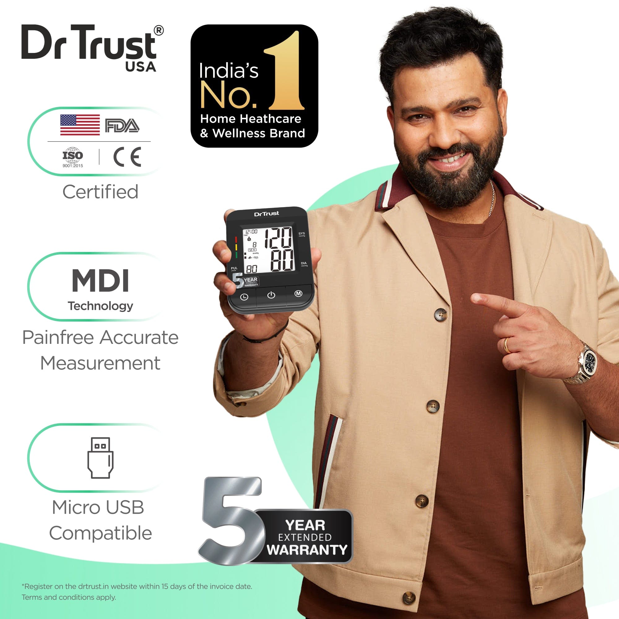 Dr Trust USA Comfort Pro Digital Blood Pressure Monitor - Automatic Upper Arm Cuff (22-42cm) for Home Use | Accurate & Easy Blood Pressure Testing Device | Ideal for Seniors, Hypertension Patients & Health Monitoring