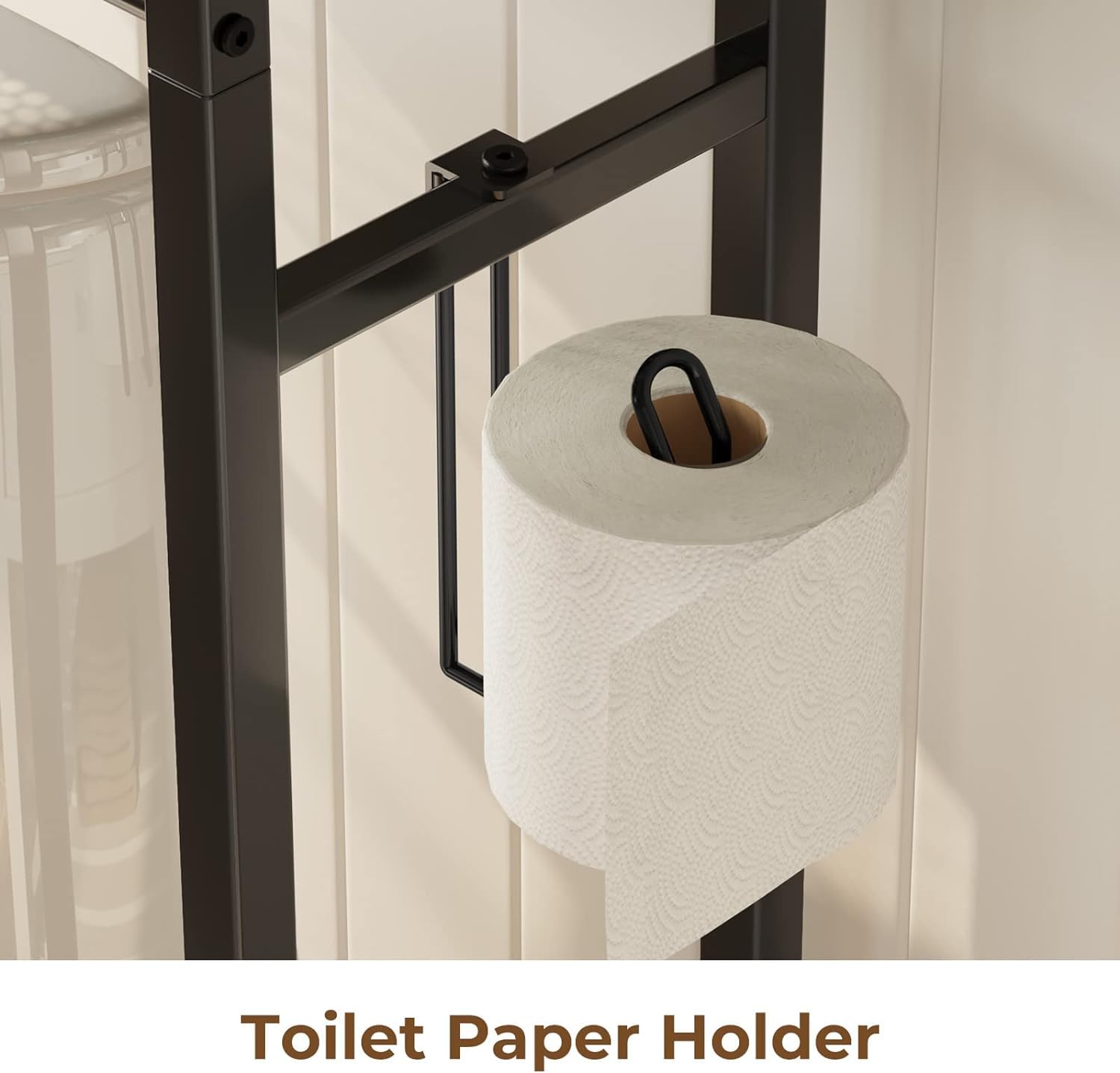 Rolanstar 4-Tier Over The Toilet Storage Organizer - Freestanding Bathroom Shelf with Hooks, Space-Saving Design for Small Bathrooms, Rustic Brown - Perfect for Towels, Toilet Paper & Bathroom Essentials Storage