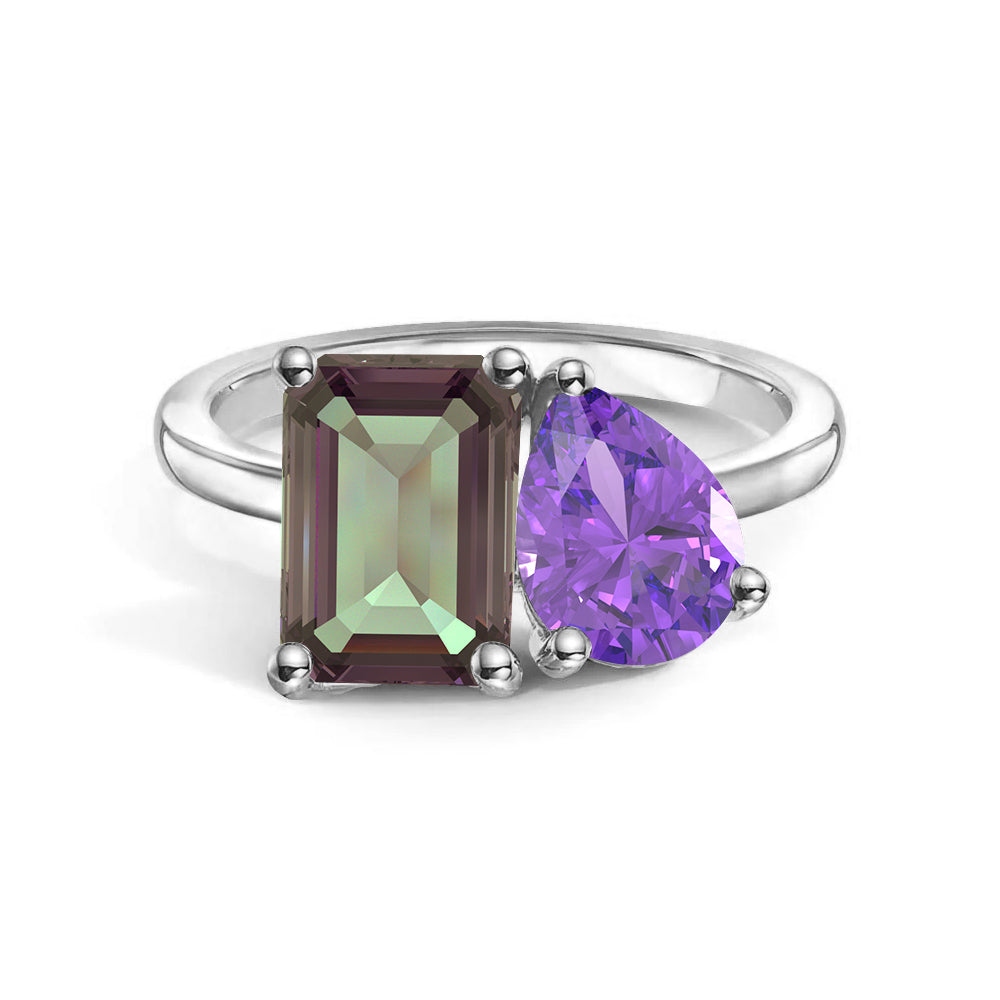 Personalized Alexandrite Toi et Moi Anniversary Ring - Custom Birthstone Jewelry for Couples, Engagements & Romantic Gifts