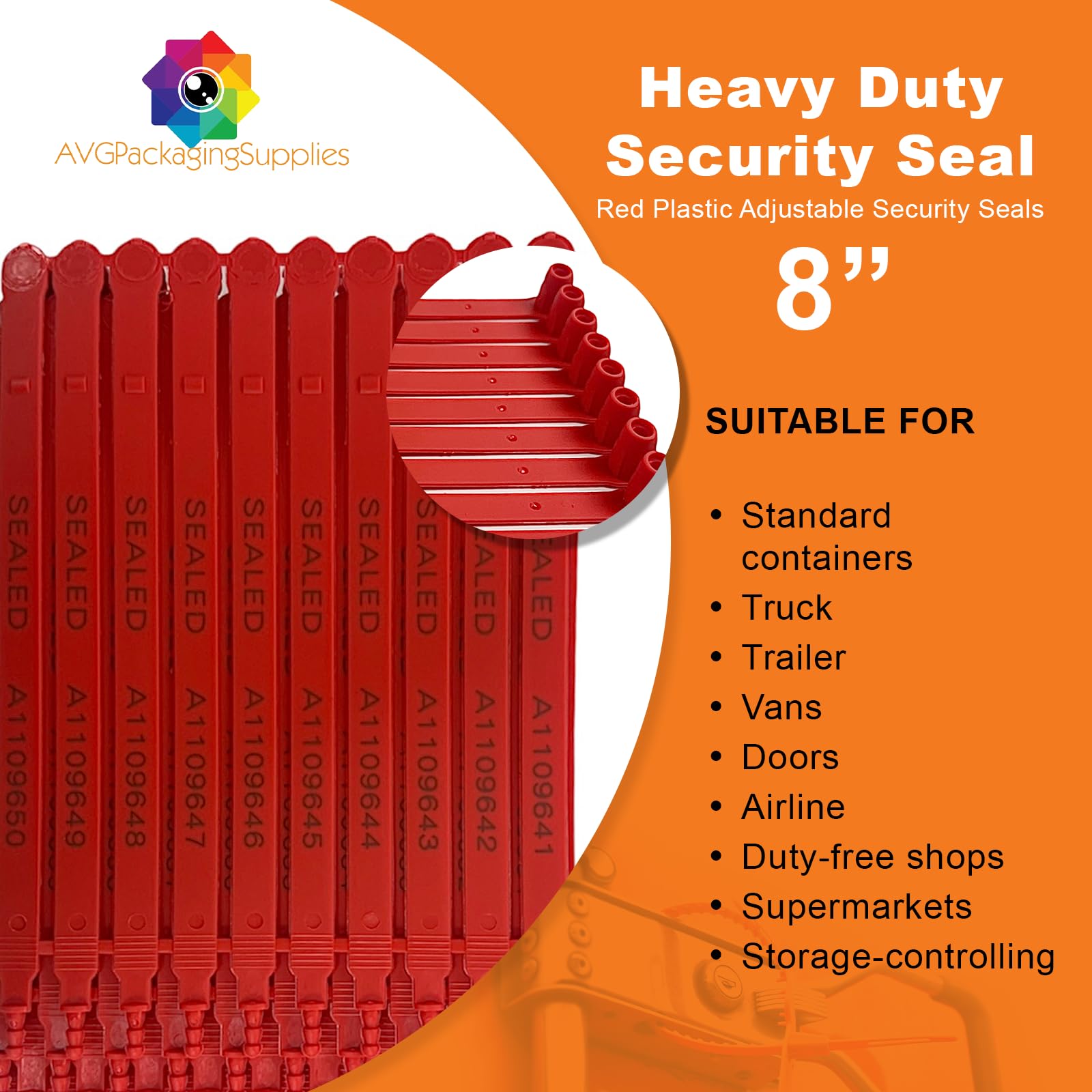 Red Plastic Security Seals 8 Inch - Self-Locking Tamper Proof Shipping Seals with Progressive Numbering for Trucks, Trailers, Cargo Containers & Luggage - 600 Count Pack (Ideal for Logistics, Warehouse Security & Transportation Protection)