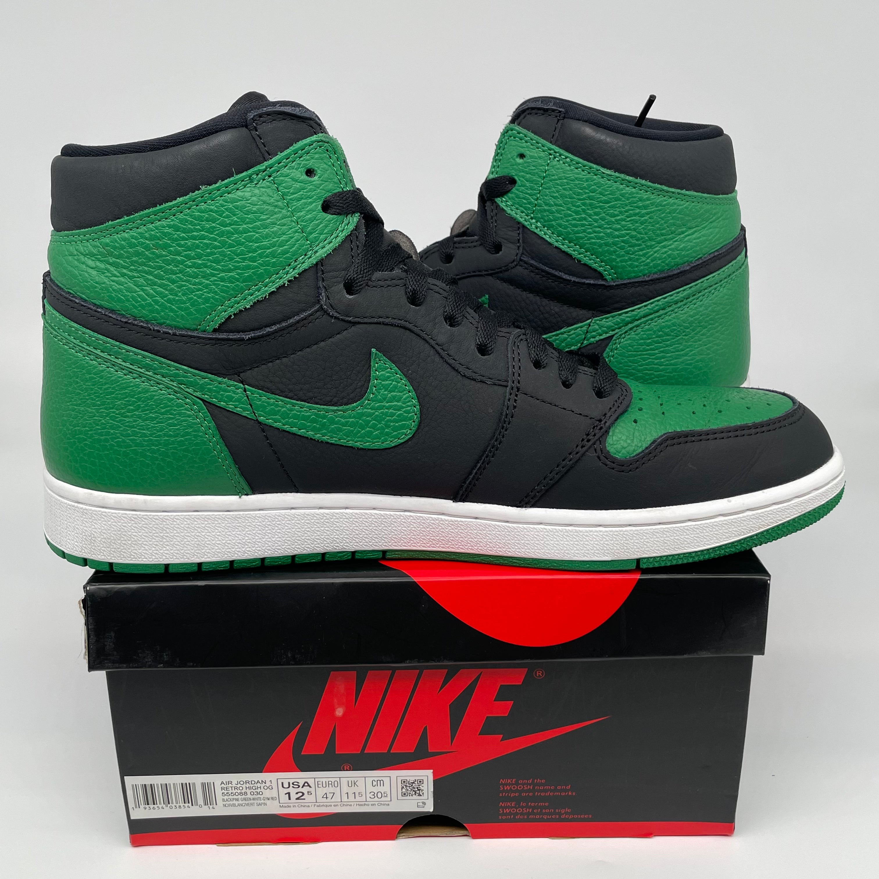 AIR JORDAN 1 PINE GREEN 2.0 Sneakers - Men's Size 12.5 (555088-030) - Retro High OG Basketball Shoes for Streetwear & Casual Outfits