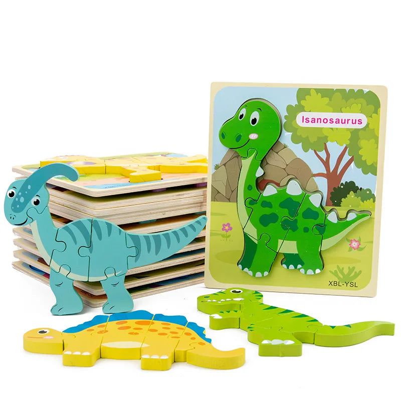 Montessori Baby Wooden Dinosaur 3D Puzzle Toy - Educational Learning Jigsaw for Toddlers & Kids - Perfect for Preschool STEM Activities & Birthday Gifts