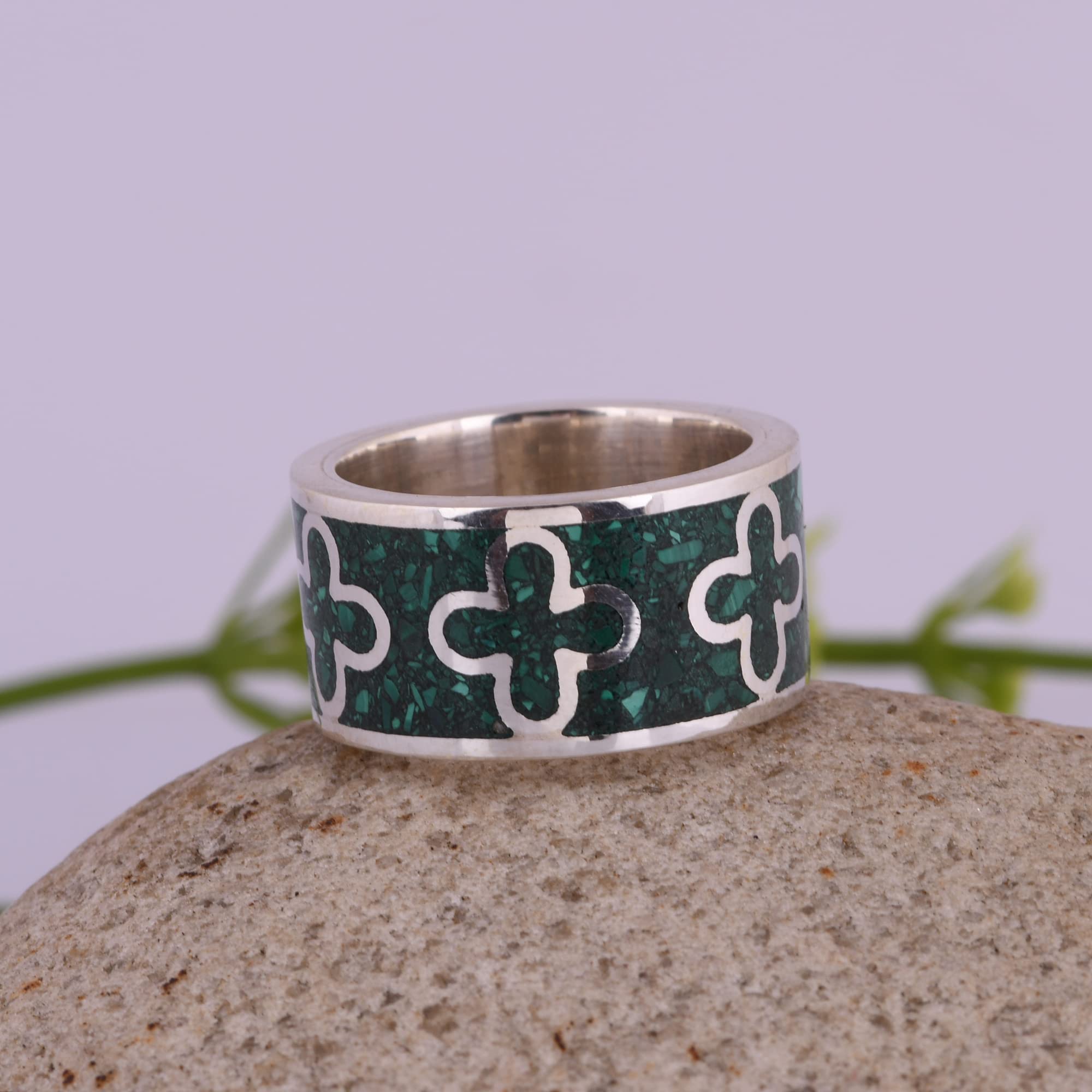 925 Sterling Silver Malachite Inlay Spinner Ring - Handmade Energy Jewelry for Women, Perfect for Meditation, Stress Relief & Fashion Accessories