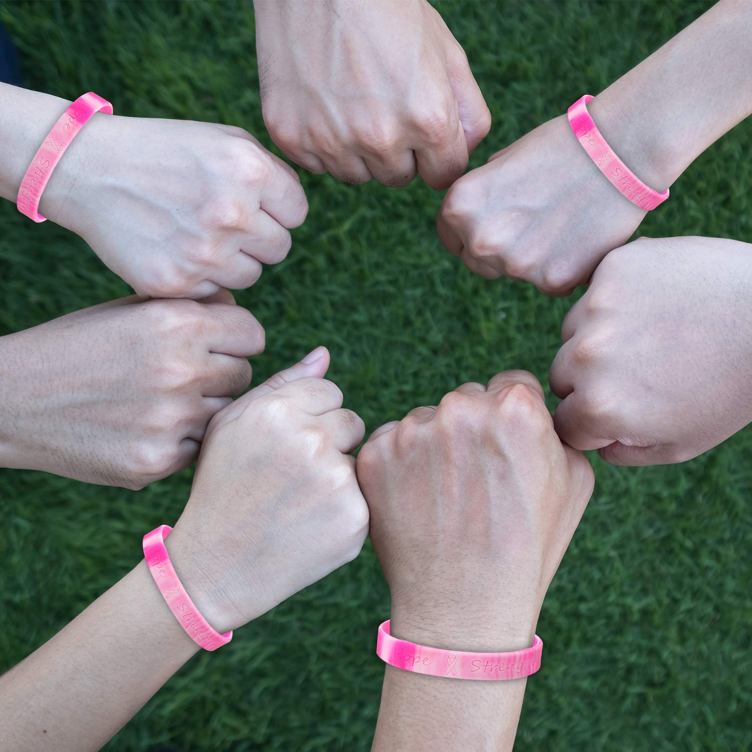 Yaomiao Breast Cancer Awareness Pink Ribbon Bracelets - Faith Strength Courage Charity Gifts (15 Pack) for Women, Survivors, Fundraisers & Social Events