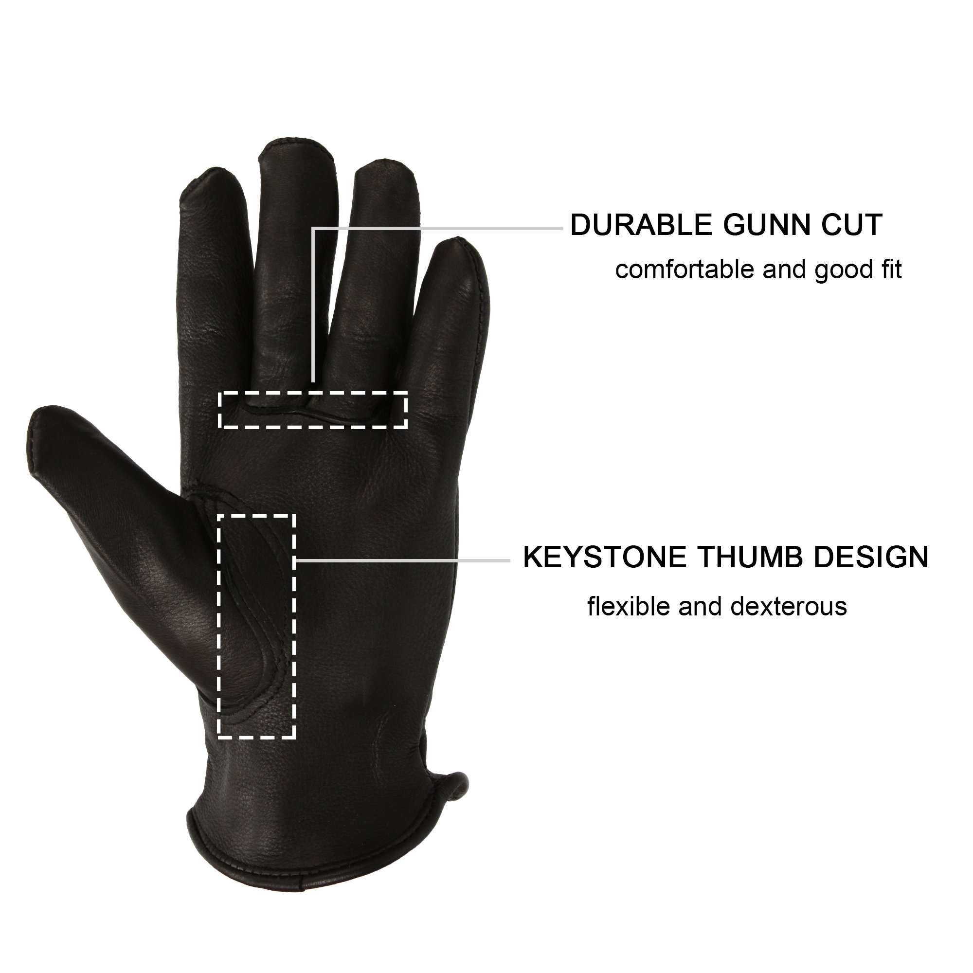 OZERO Men's Work Gloves - Premium Grain Deerskin Leather Shooting Gloves for Hunting, Riding, Driving, Gardening & Yard Work - Durable & Comfortable for Outdoor Activities (Black, Large) | Ideal for Jewelry Polishing, Farm Chores & Tactical Use
