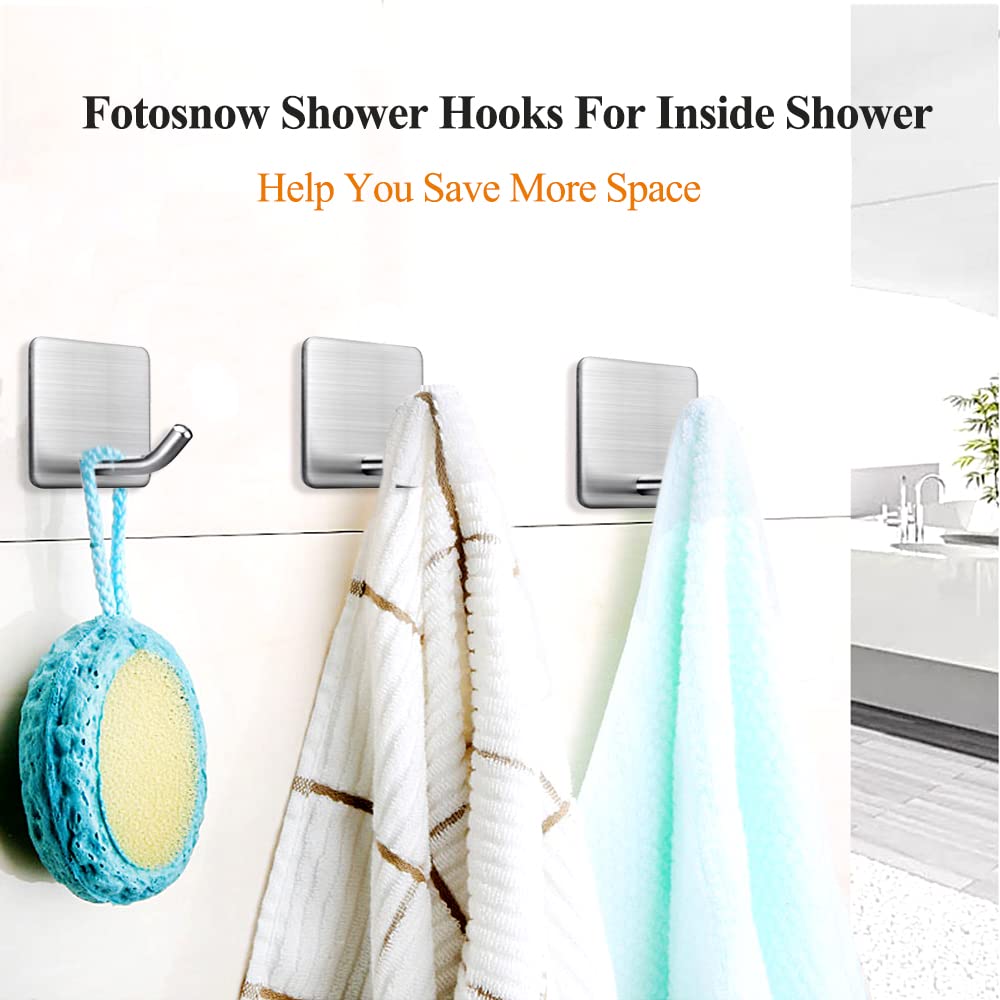 Heavy Duty Stainless Steel Adhesive Towel Hooks - 4 Pack Waterproof Wall Mount Hooks for Bathroom, Shower, Bedroom - Perfect for Hanging Towels, Robes, Coats, Hats - Strong Stick-On Design No Drilling Needed