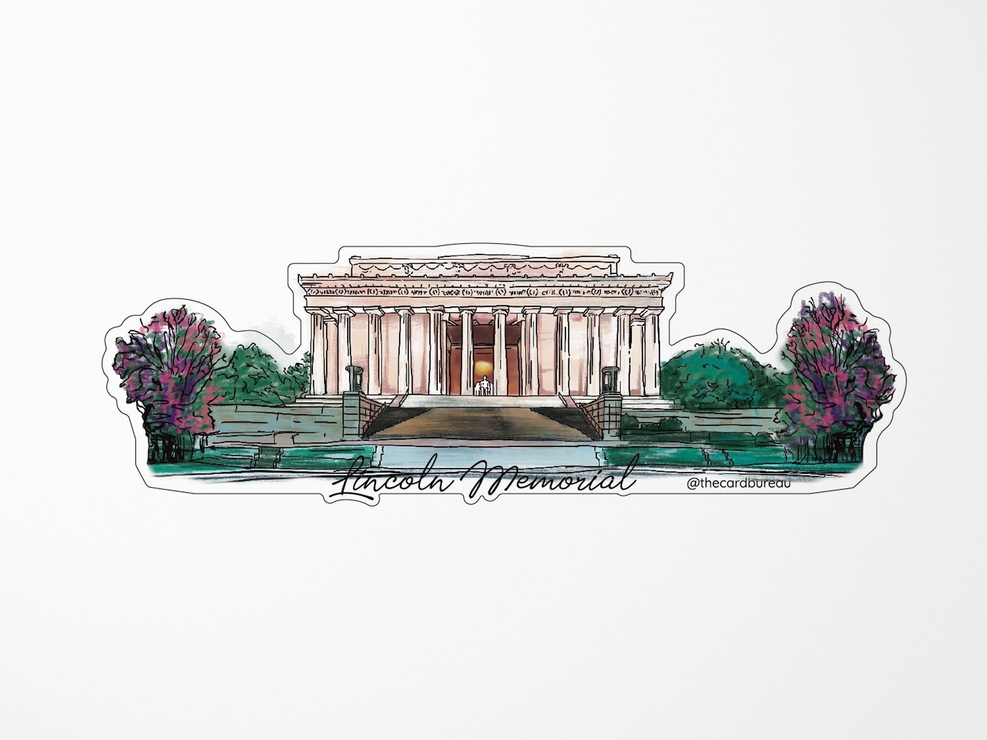 Lincoln Memorial Hand Drawn Sticker - Patriotic American History Decals for Laptops, Water Bottles & Notebooks | Collectible US Landmark Vinyl Stickers for Scrapbooking & DIY Crafts