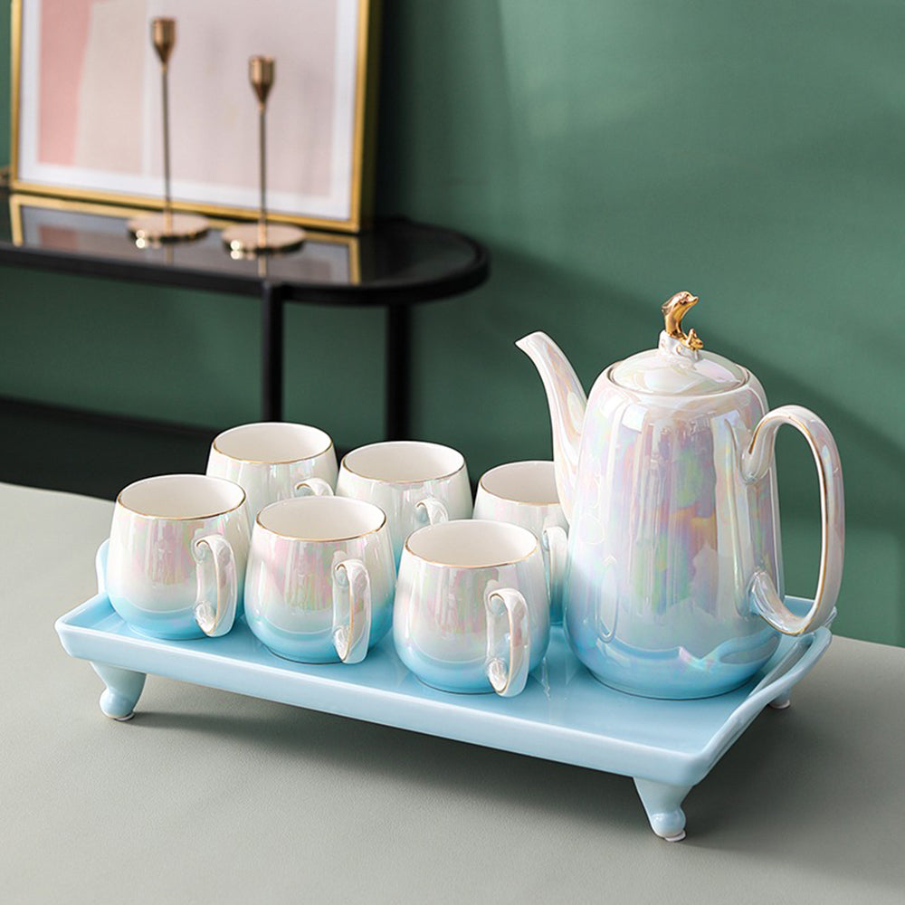Gradient Blue Pearl Glaze Modern Tea Set - Elegant Ceramic Teapot with Cups for Afternoon Tea, Gifts & Home Decor