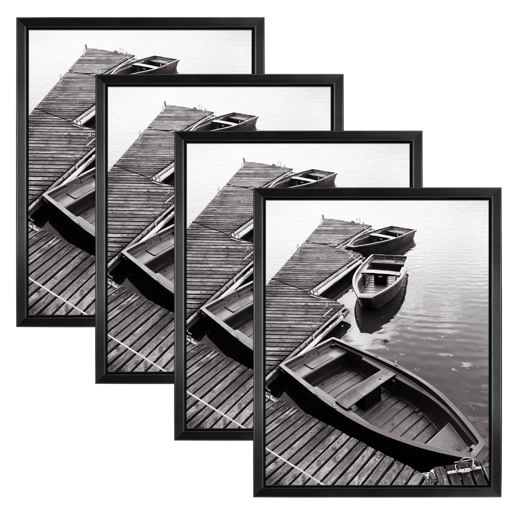 Giverny 11x14 Picture Frames Set of 4 - Black Wall Mount Photo Frames with Glossy Finish for Home, Office & Hotel Decor - Perfect for Weddings, Graduations & Family Portraits