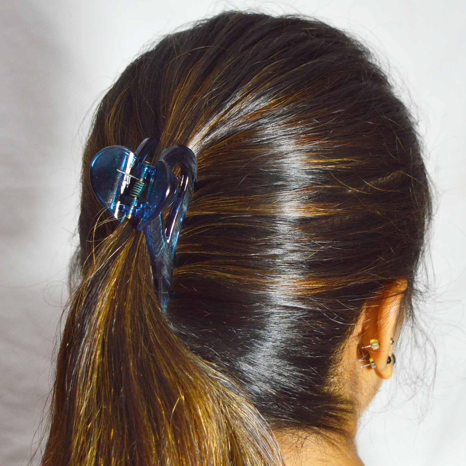 Osceola Banana Mirchi Wide Hair Clip - Transparent Ponytail Holder, Heart Clamp Grip for Girls, Strong Hold Hair Claw Clip (Multicolor, 3-Pack) - Perfect for School, Work, and Everyday Hairstyles