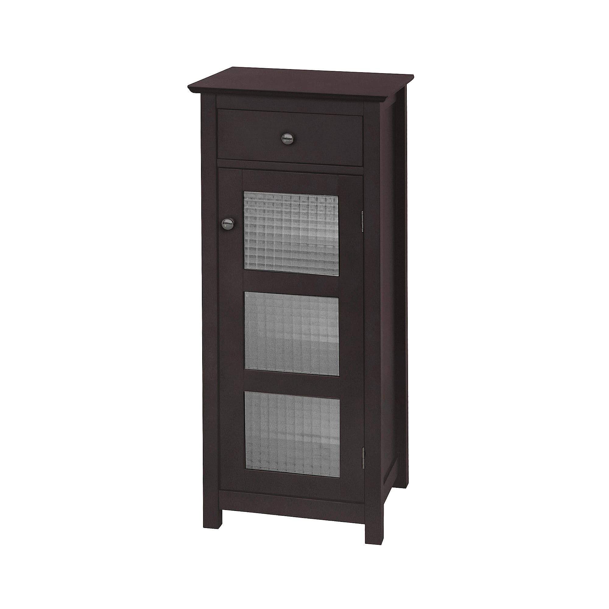 Teamson Home Chesterfield Wooden Floor Cabinet with Waffle Glass Door and Drawer - Espresso Finish Storage Cabinet for Living Room, Bedroom & Entryway Organization
