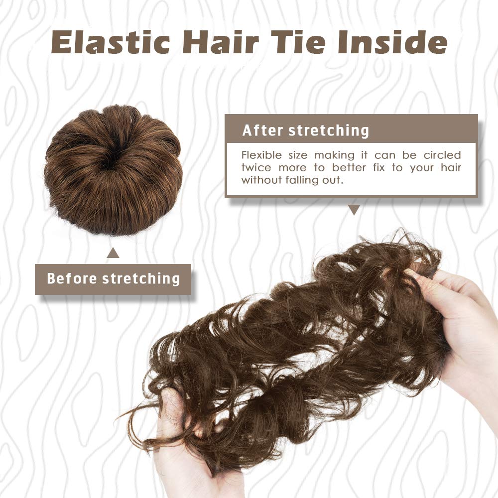 BARSDAR Chestnut Brown Human Hair Bun - Real Hair Bun Extensions for Women - Natural Bun Scrunchie Updo Chignon for Daily Use - Medium Size - Perfect for Work, Parties & Special Occasions