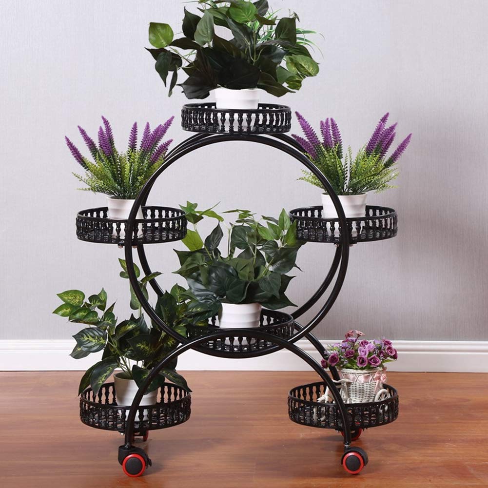 ZZXHOME 3-Tier Metal Plant Stand with Wheels - Portable Multi-Layer Flower Holder, Large Storage Rack for Indoor Plants, Home Decor & Garden Organization (Black) - Perfect for Living Room, Balcony or Patio Decor