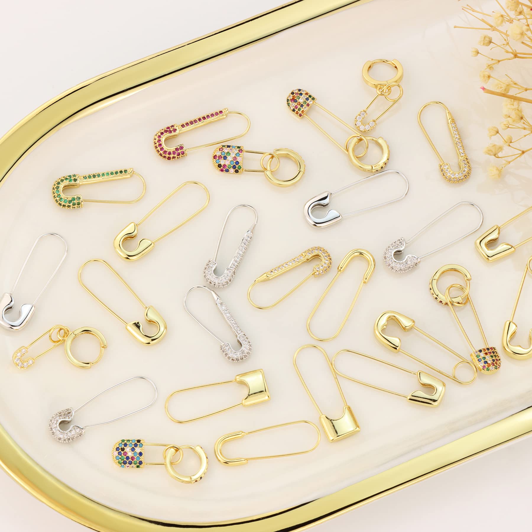 SANNYRA Gold Paperclip Earrings for Women - Trendy Minimalist Dangle Hoop Studs, Safety Pin Style Everyday Jewelry - Perfect for Office, Date Night & Casual Outfits