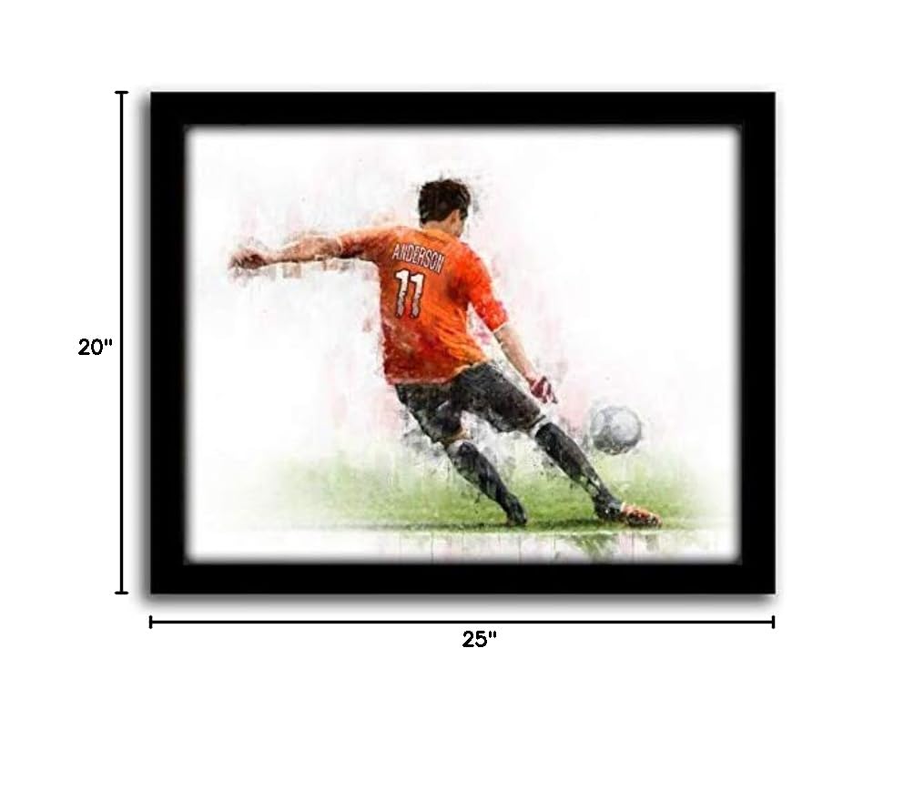 Personalized Men's & Boys' Soccer Sports Action Print - Custom Framed Canvas Gift for Soccer Players (20x25 inches) - Perfect for Bedroom, Office & Game Room Decor