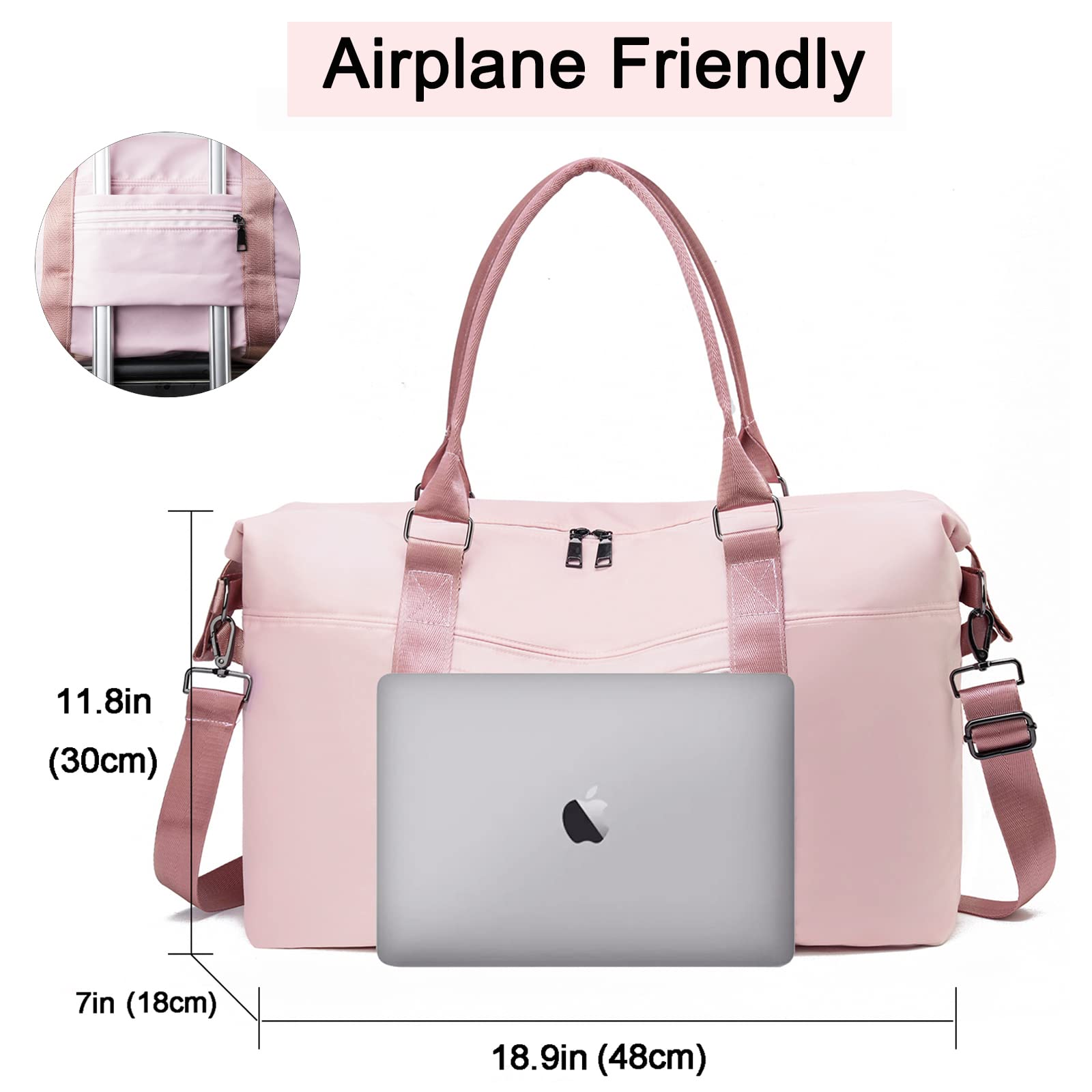 Foldable Waterproof Gym Bag with Wet Pocket - Travel Duffle Carry On Weekender Bag for Women | Perfect for Gym, Yoga, Overnight Trips & Sports Travel