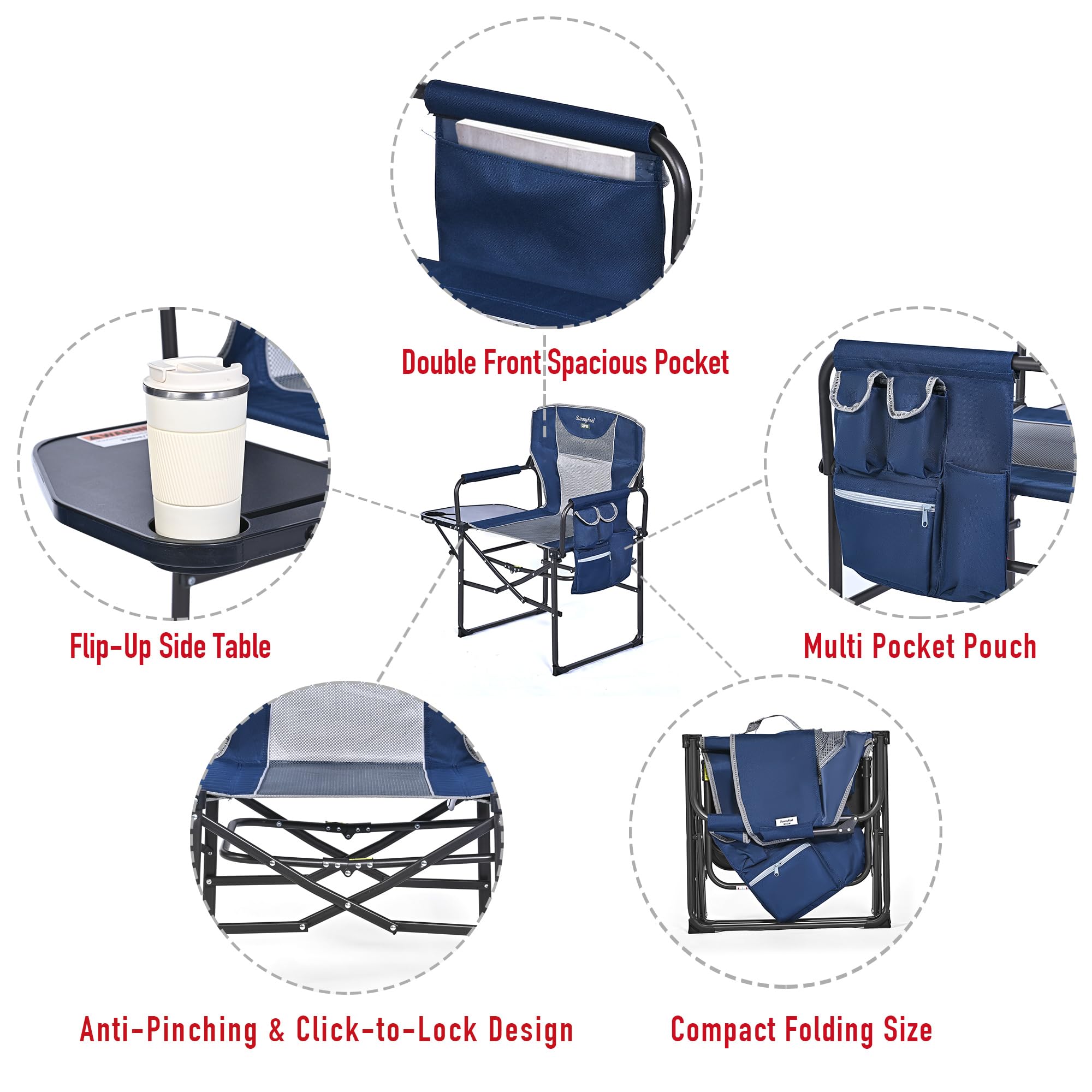 **SUNNYFEEL Oversized Heavy Duty Folding Camping Chair with Side Table & Pocket – Portable Outdoor Chair for Beach, Fishing, Picnic, Concert, Tailgating – Perfect for Camping, Backyard, and Patio Relaxation**