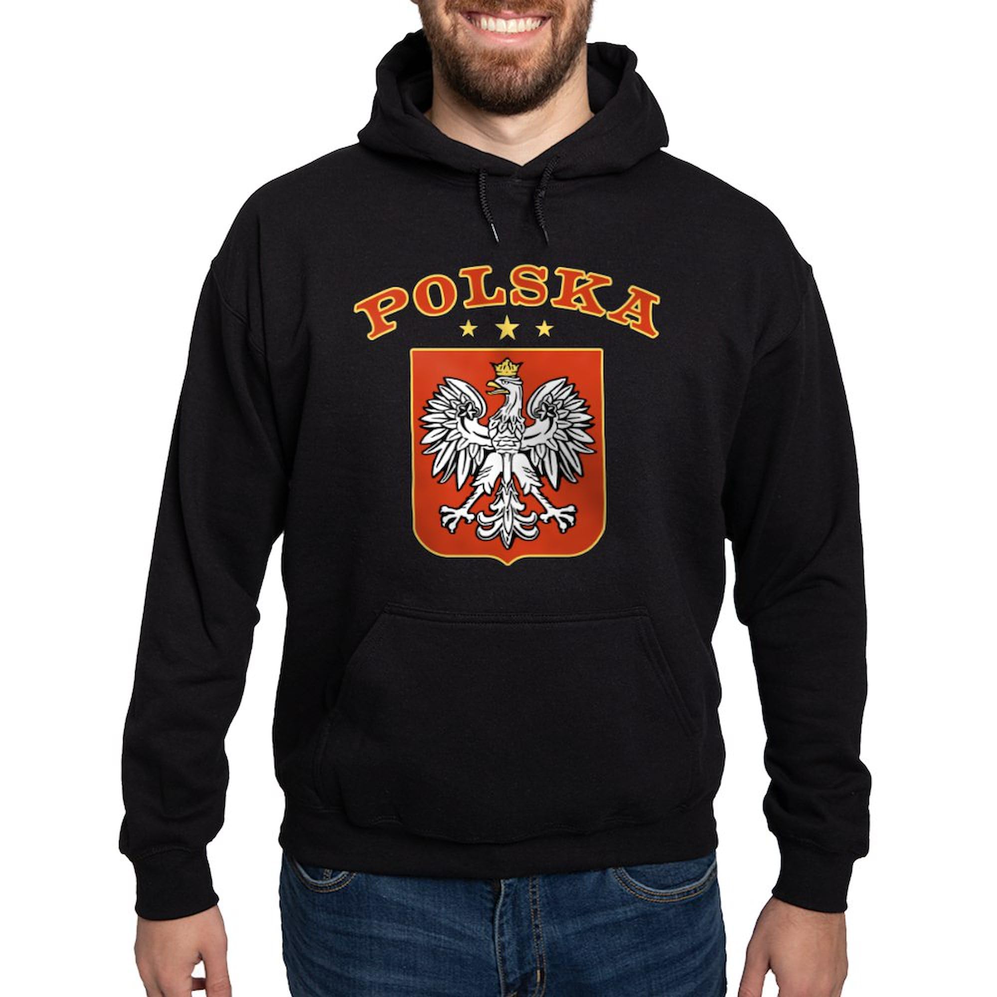 Polska Hoodie for Men - Dark Regular Fit Pullover Sweatshirt | CafePress | Perfect for Casual Wear, Gym & Outdoor Activities